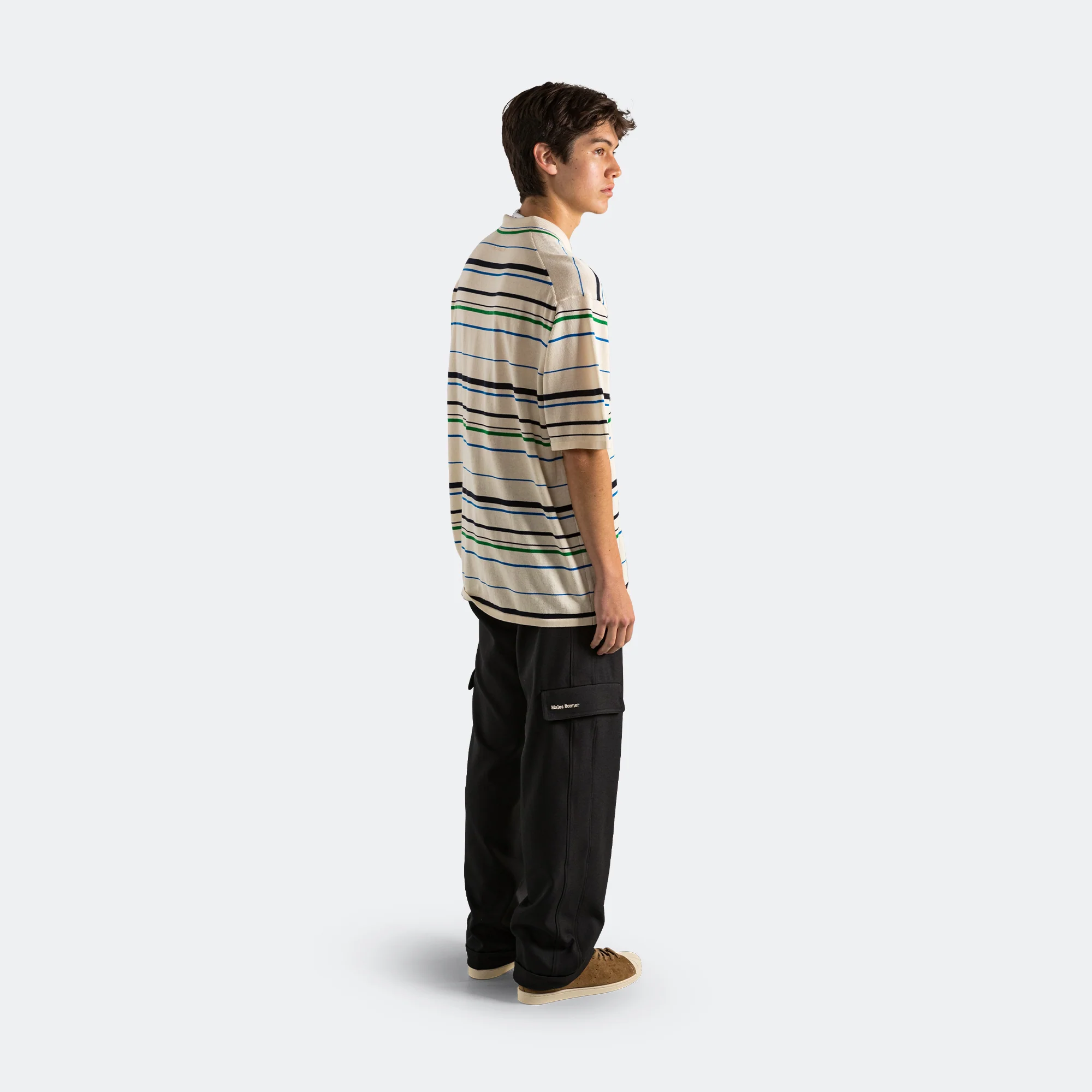 Knit Polo x Wales Bonner - Wonder White/Green-Bluebird - Image 6