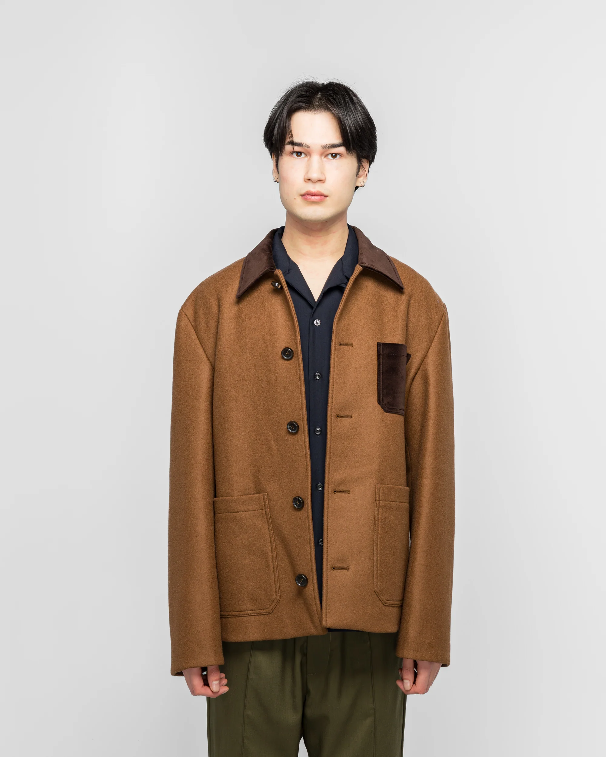 Double Splittable Wool Felt Workwear Jacket - Maroon - Image 2