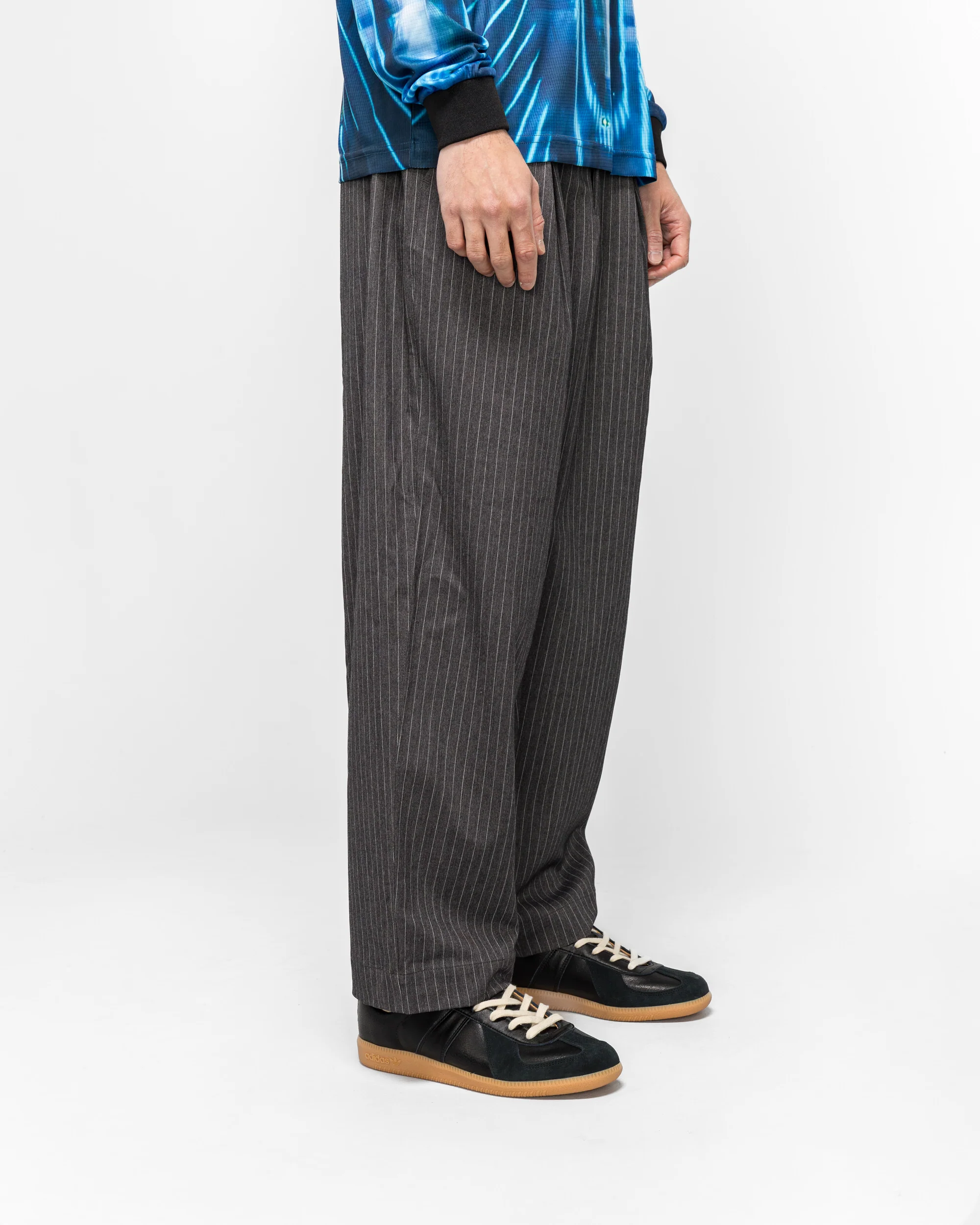 Elastic Waist Baggy Pant - Grey Pinstripe - Image 3