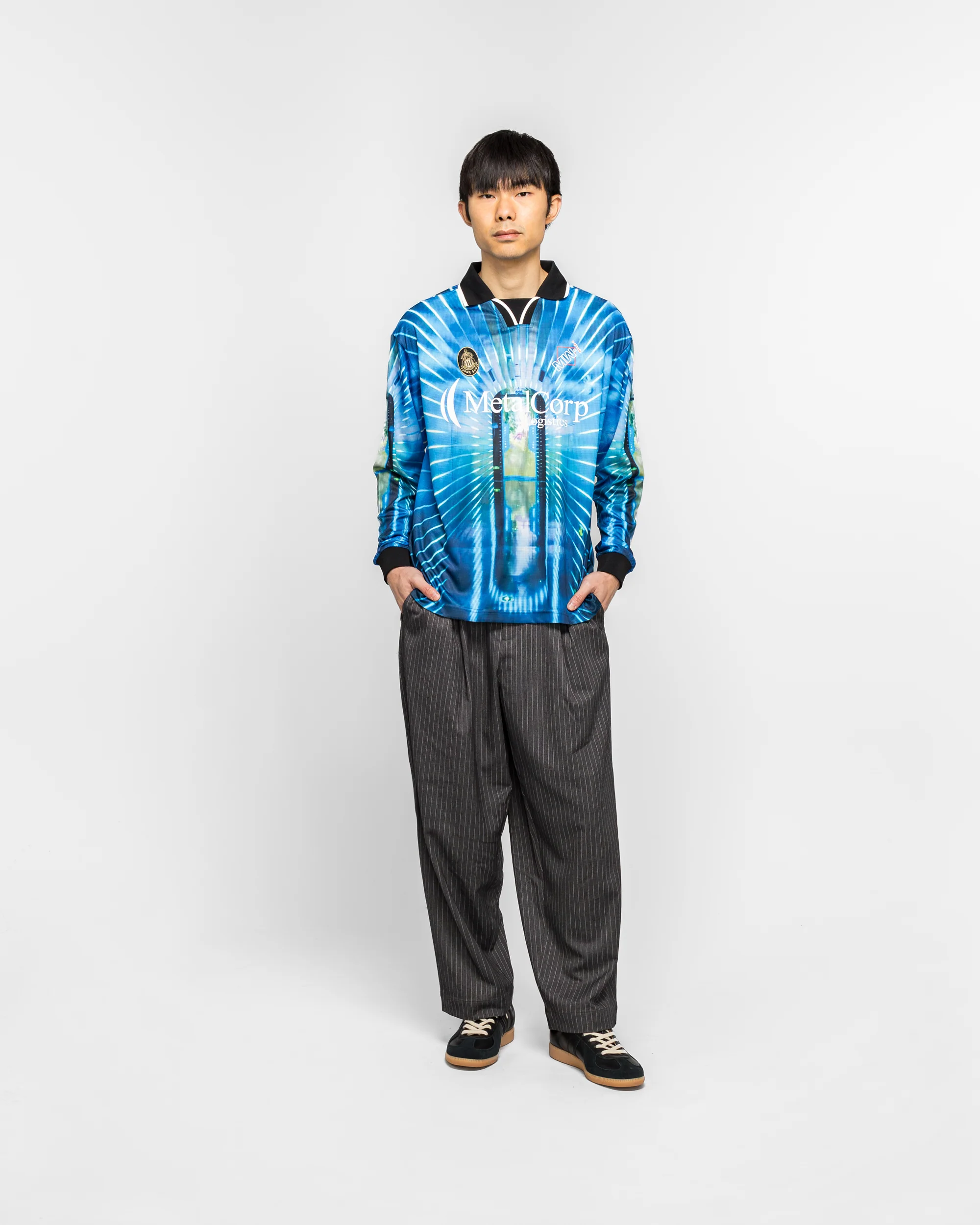 Elastic Waist Baggy Pant - Grey Pinstripe - Image 6