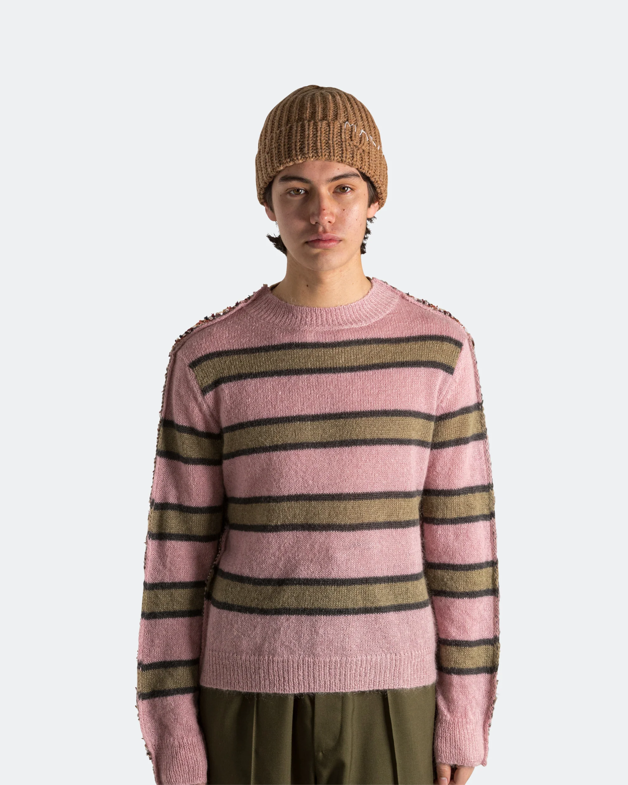 Mixed Stripe Blend Roundneck Sweater - Soft Pink - Image 2