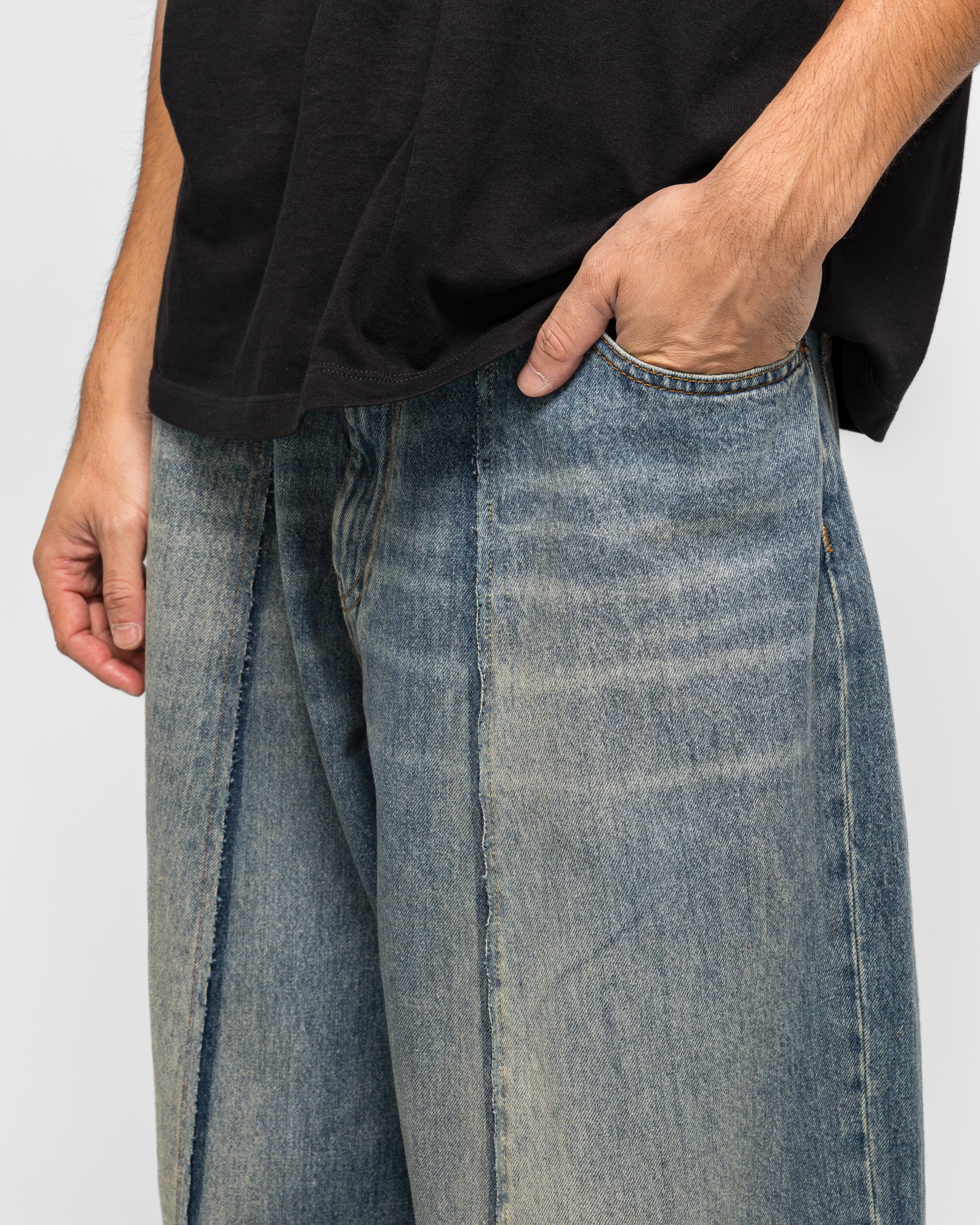 11oz Panelled Denim Trousers - Blue - Image 5