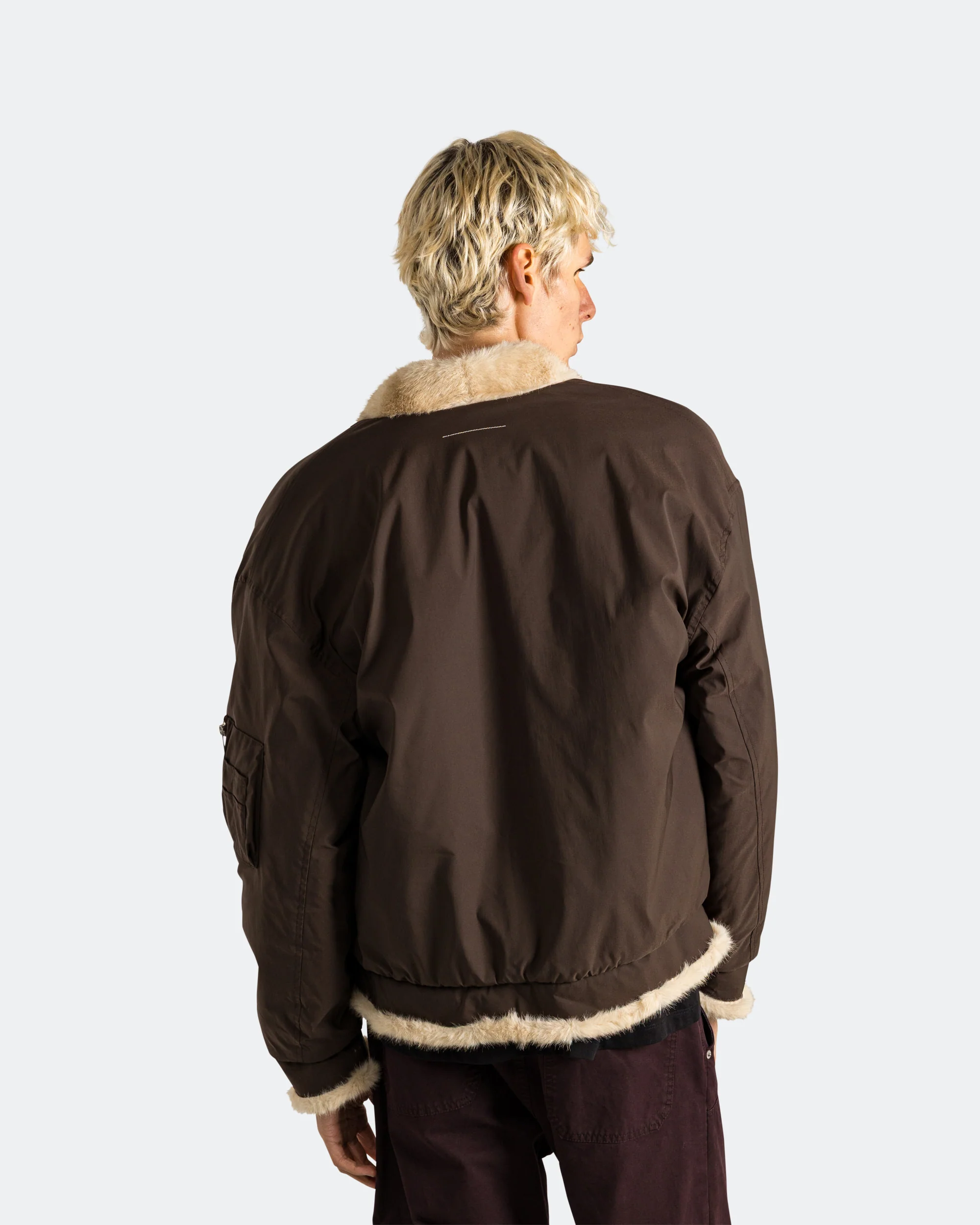 Sherpa Lined Bomber Jacket - Brown - Image 4