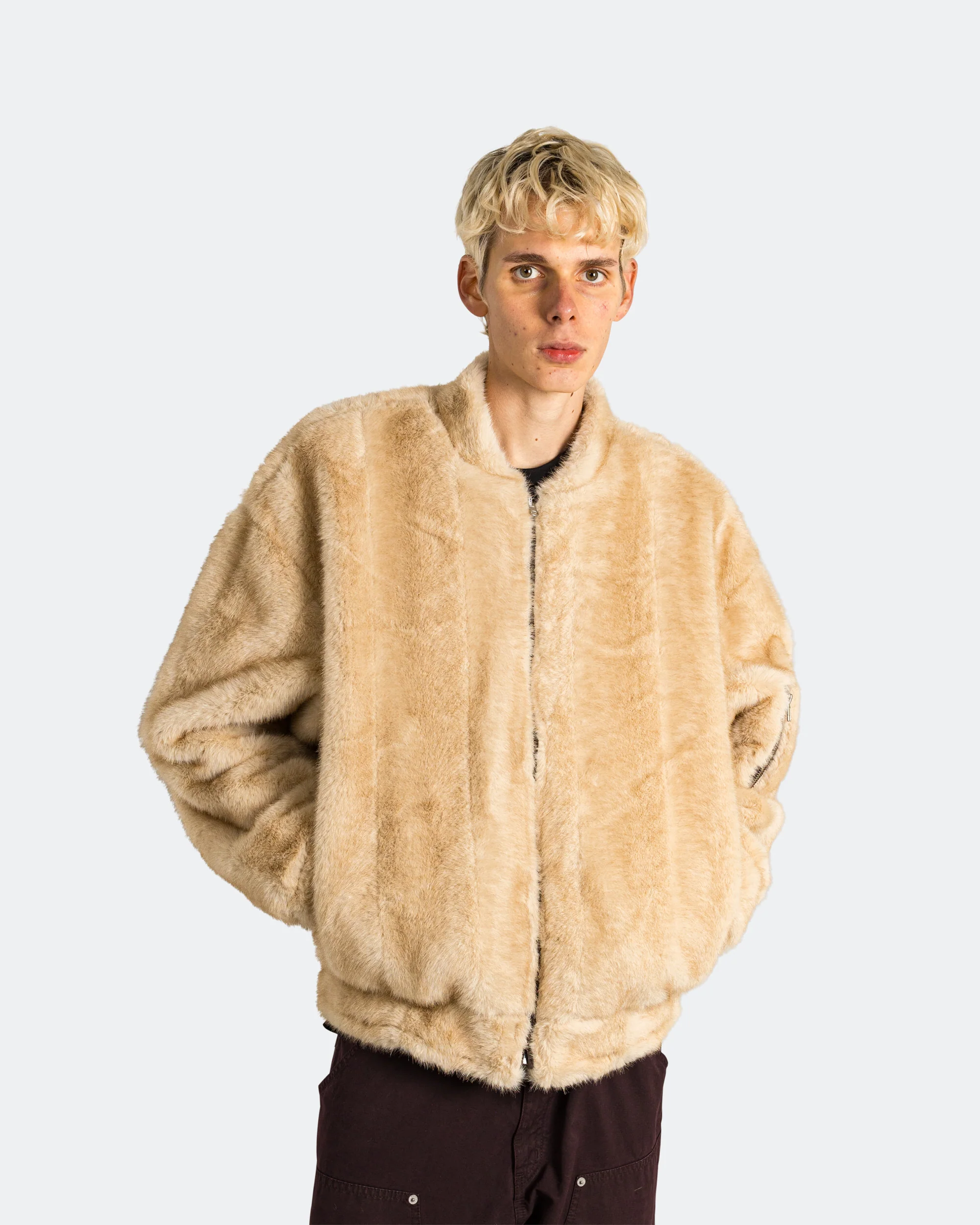 Sherpa Lined Bomber Jacket - Brown - Image 5