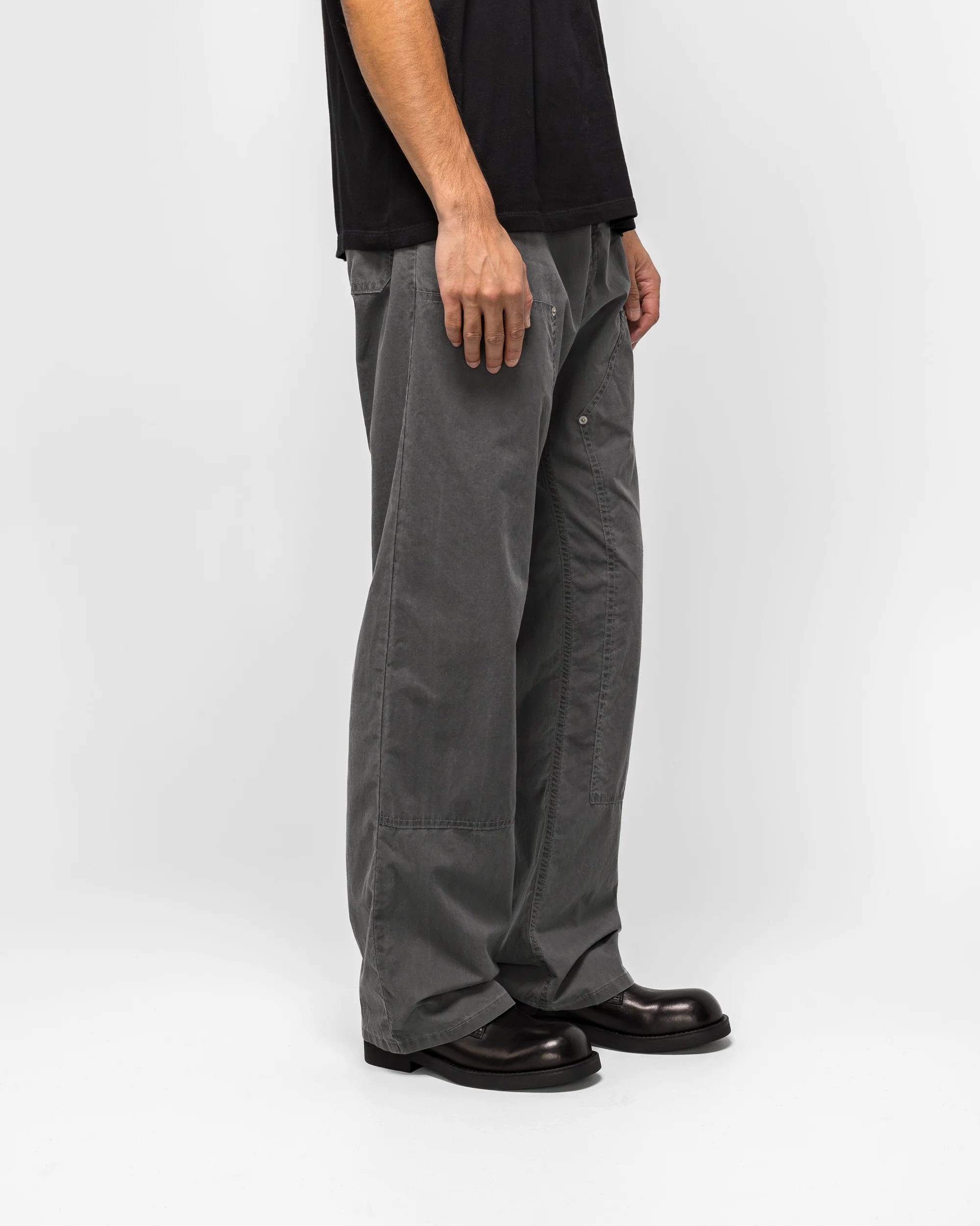 Washed Cotton Double Knee Trousers - Anthracite - Image 3