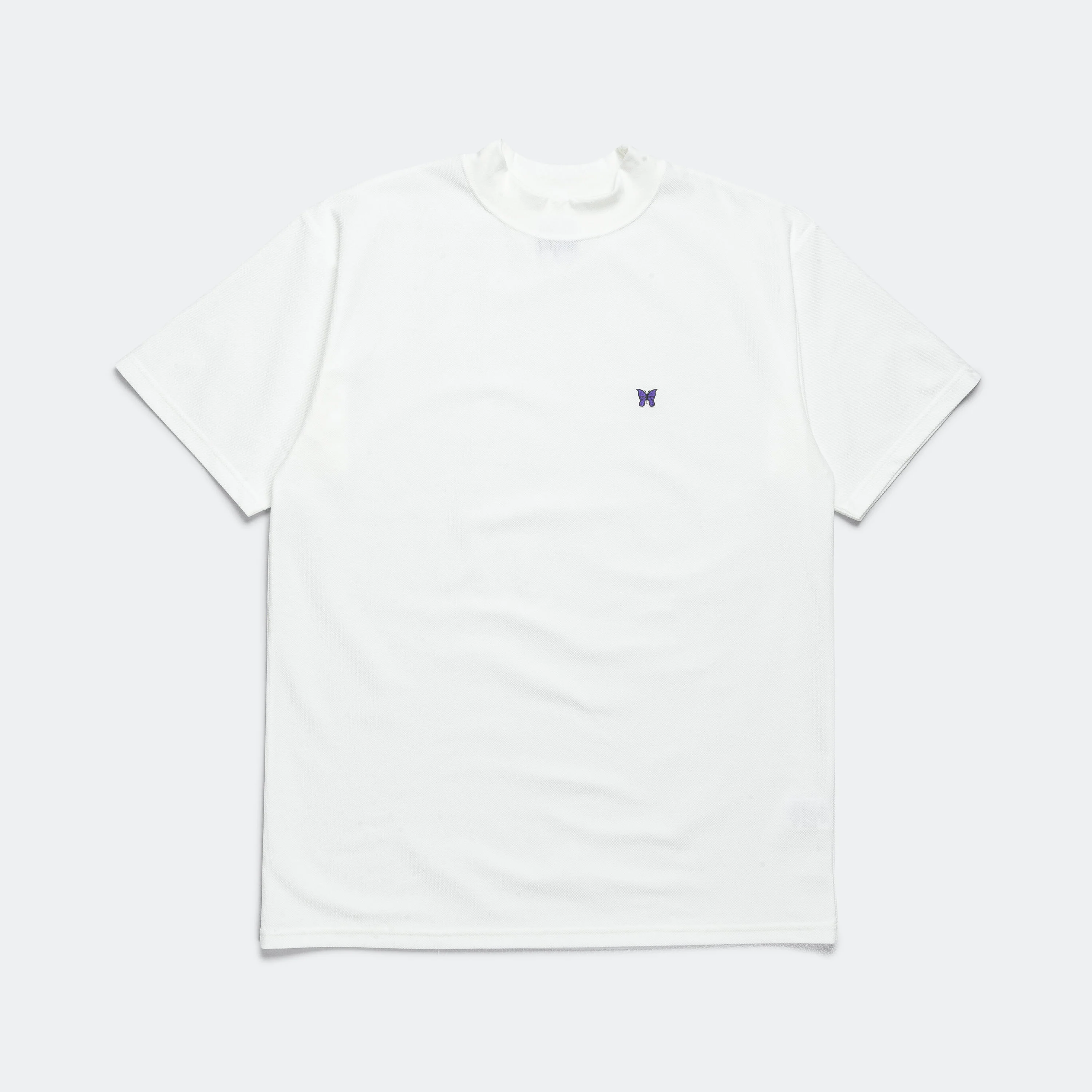 Mock Neck SS Tee - White Cotton Pique