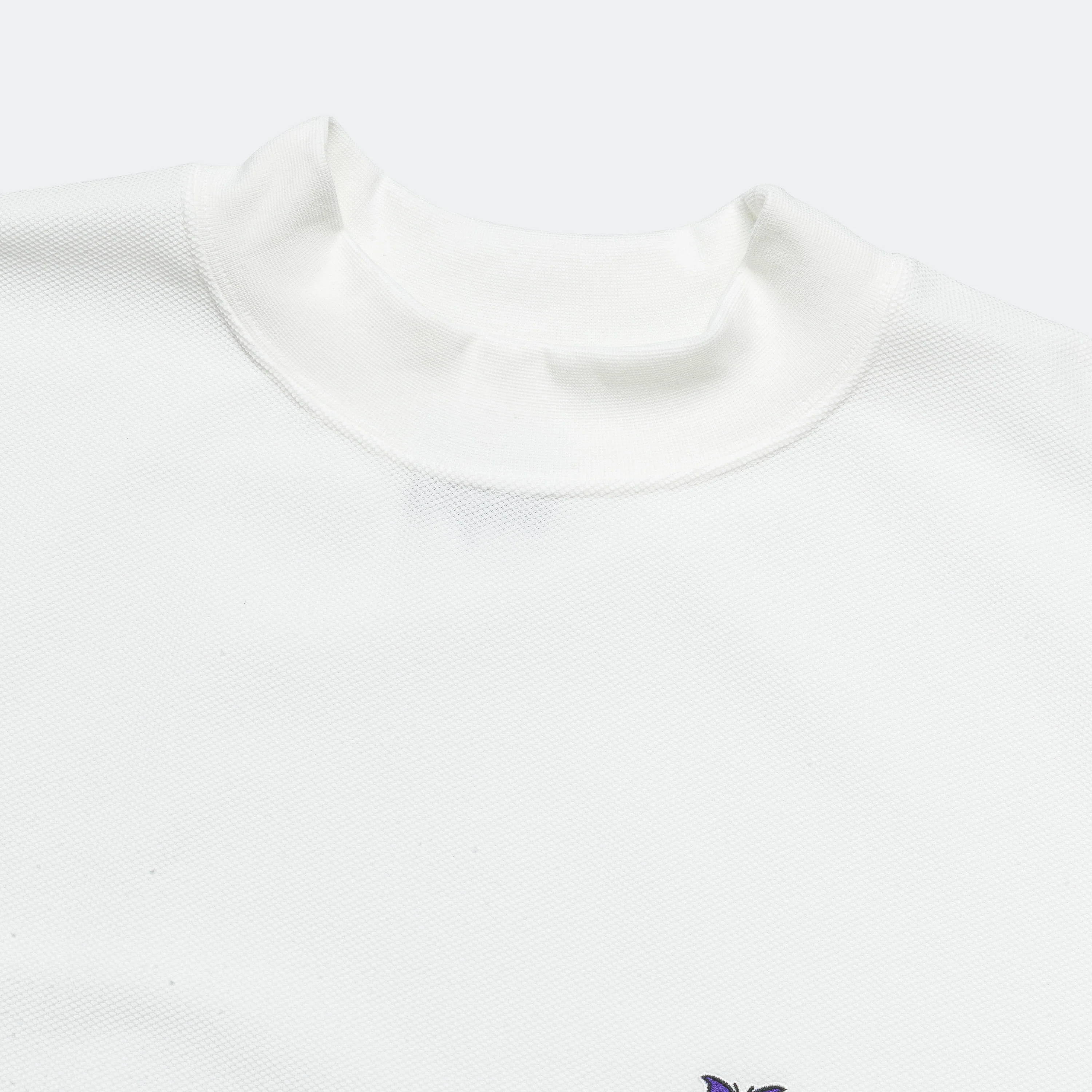 Mock Neck SS Tee - White Cotton Pique - Image 2