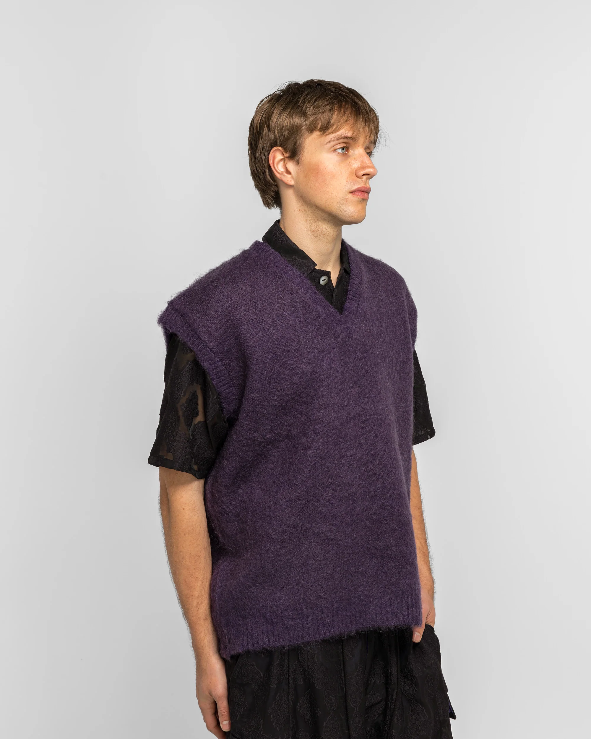 Mohair Knit Vest - Purple Solid - Image 3