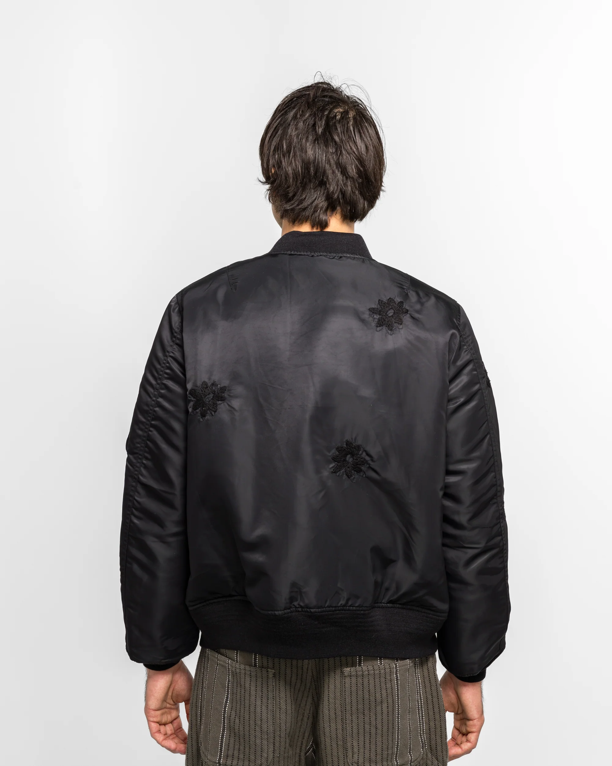 Flower Embroidery Flight Jacket - Black - Image 4