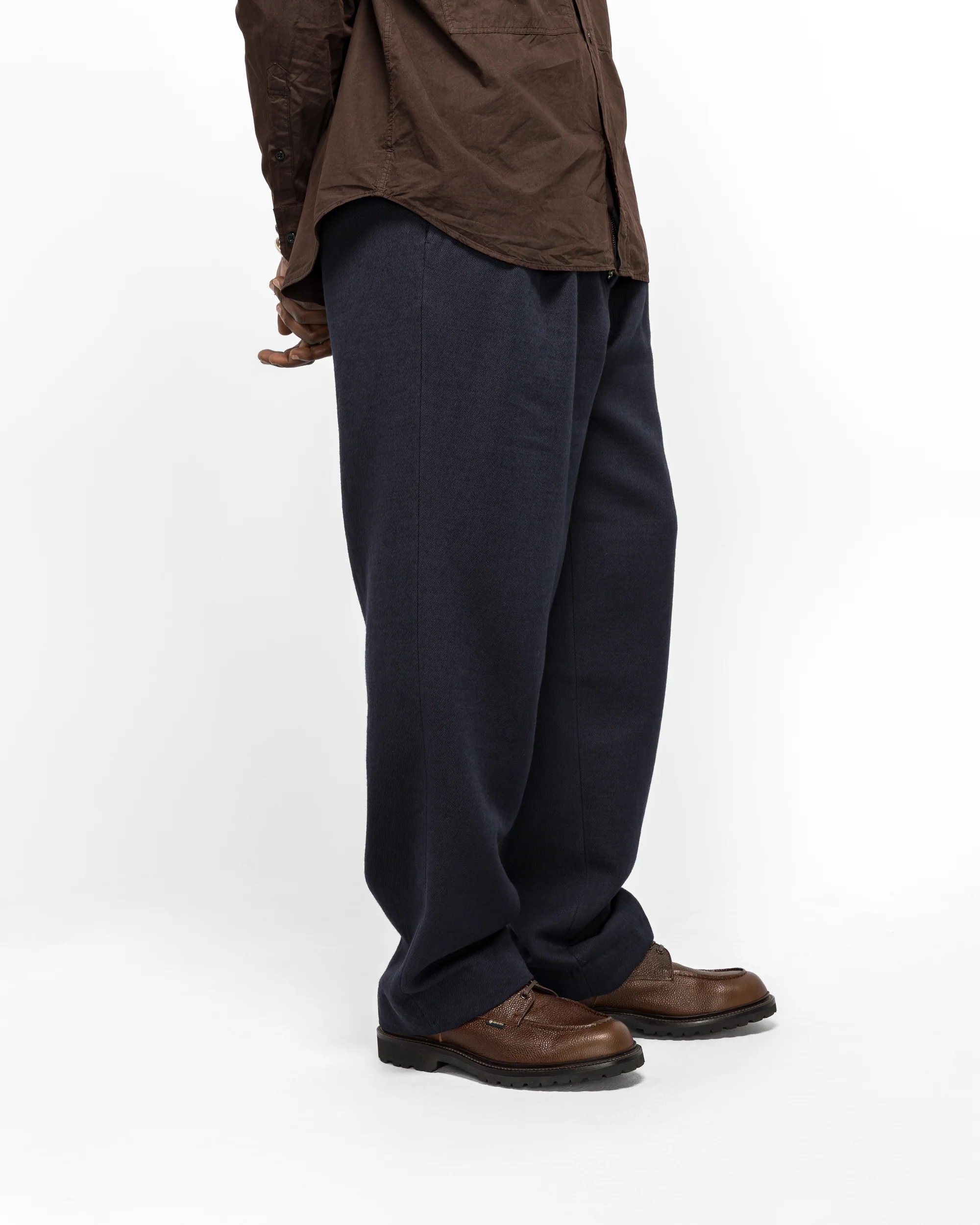 Benn Relaxed Cavalry Cotton Wool Pleated Trouser - Dark Navy - Image 3