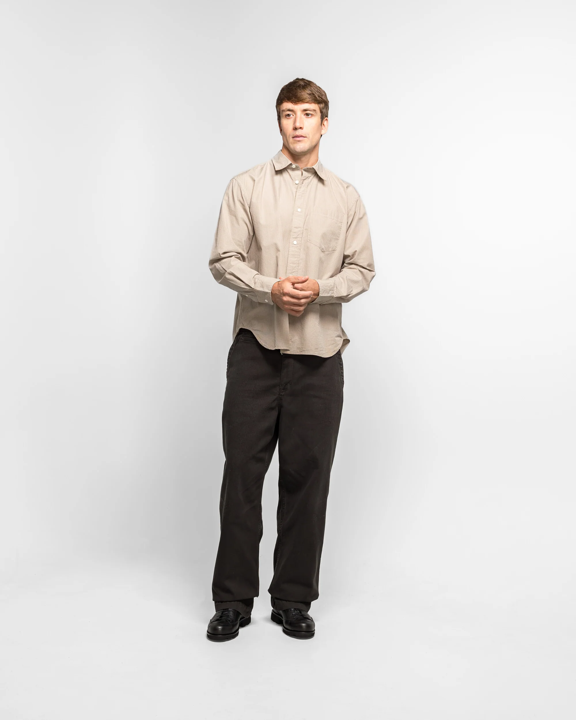 Espevik Oversize Micro Poplin Check Shirt - Oatmeal - Image 6