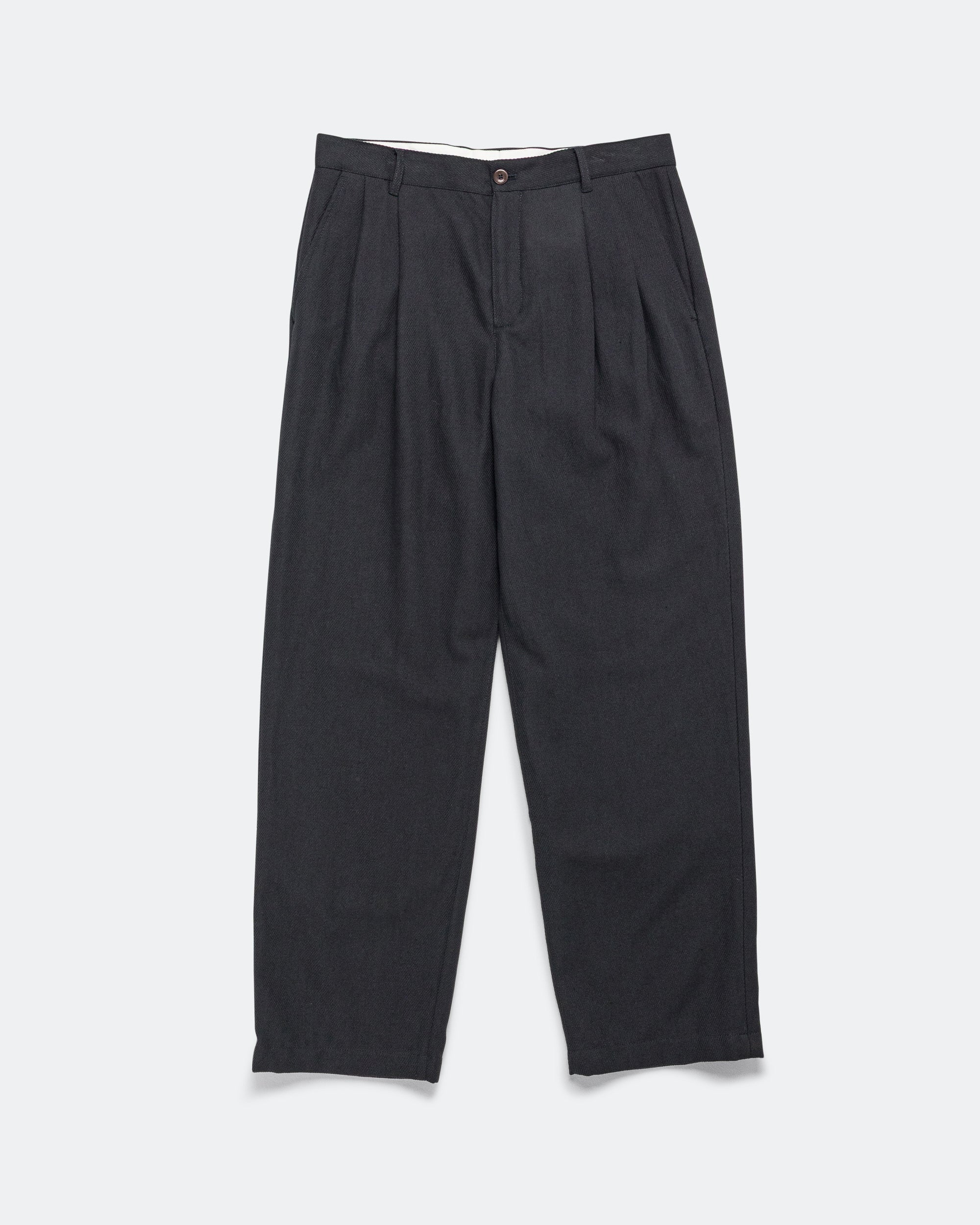 Hestur Relaxed Cotton Linen Twill Pleated Trouser - Dark Navy