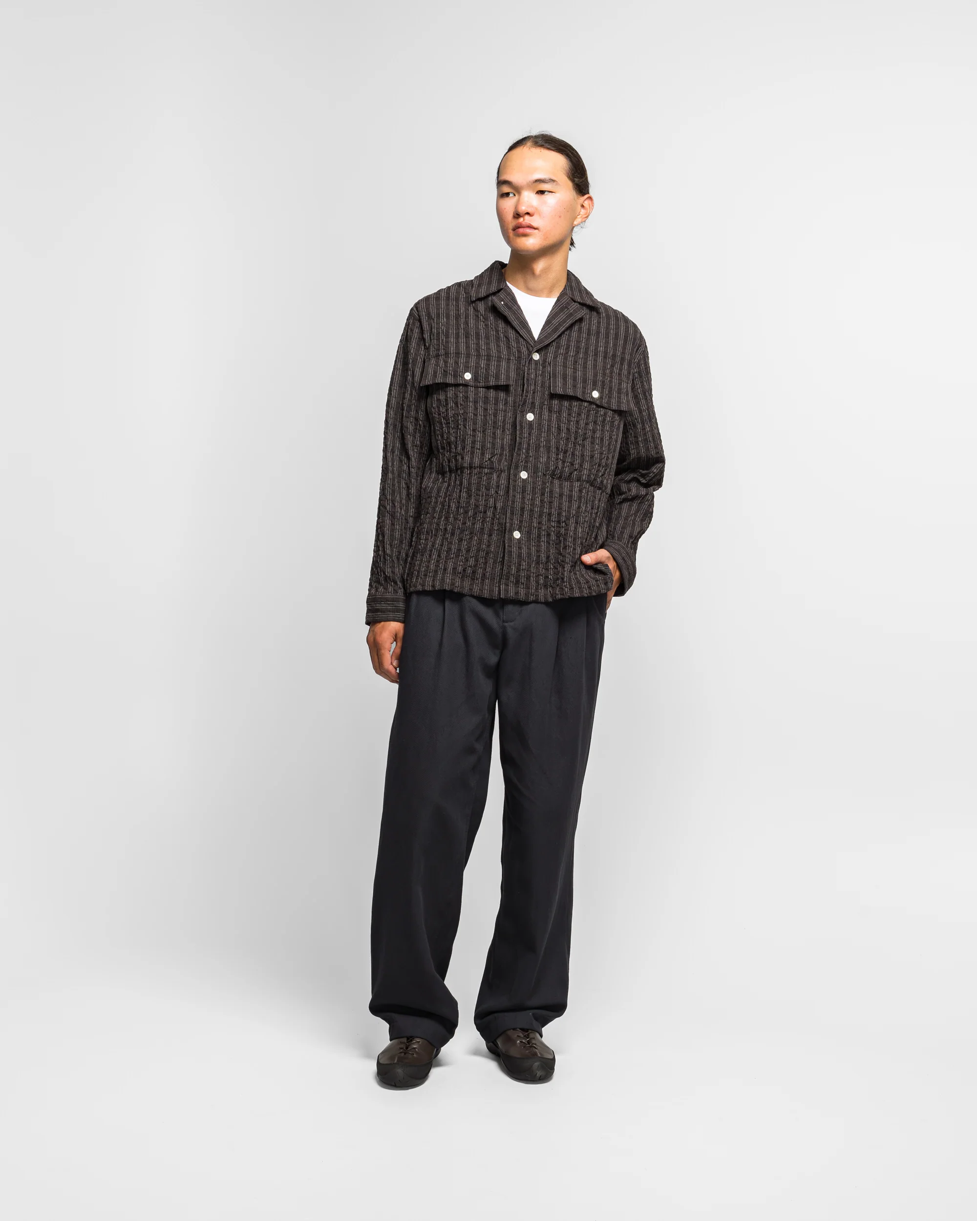Hestur Relaxed Cotton Linen Twill Pleated Trouser - Dark Navy - Image 6
