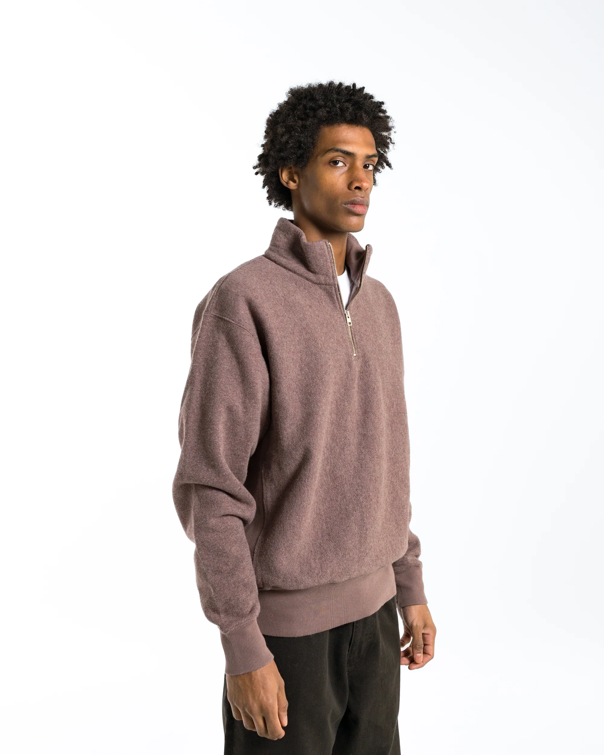 Ketel Relaxed Cotton Wool Half Zip Sweatshirt - Walnut - Image 3