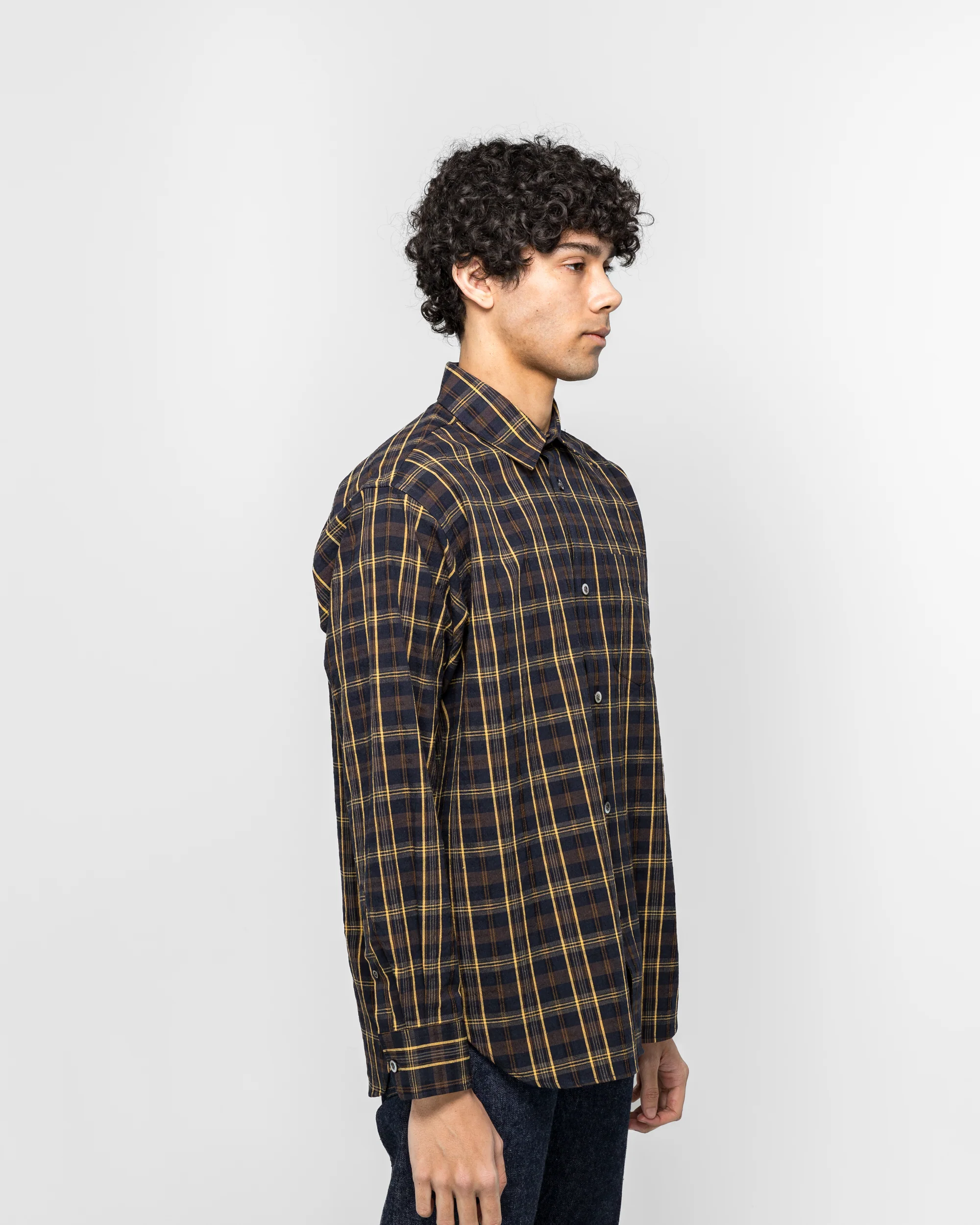 Ole Oversize Wool Check Shirt - Dark Navy - Image 3