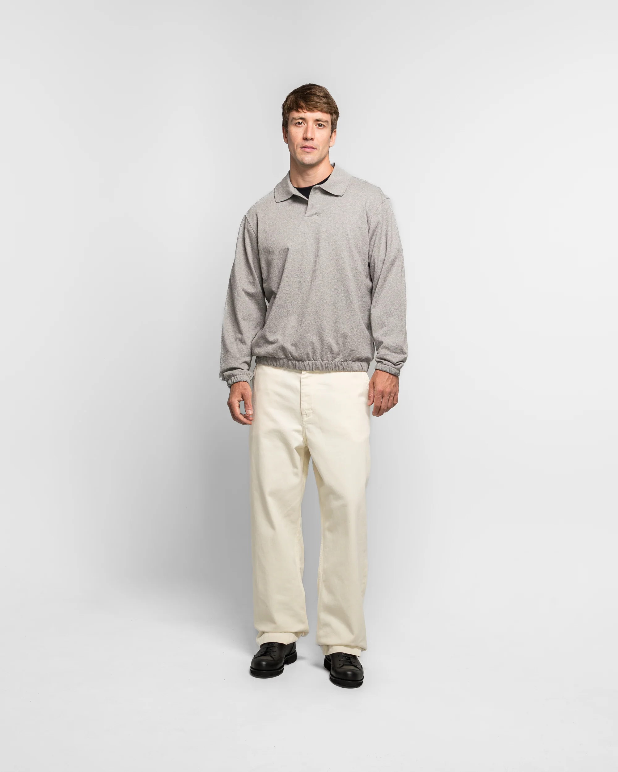 Sylane Relaxed Light Pile Jersey Polo - Grey Melange - Image 5