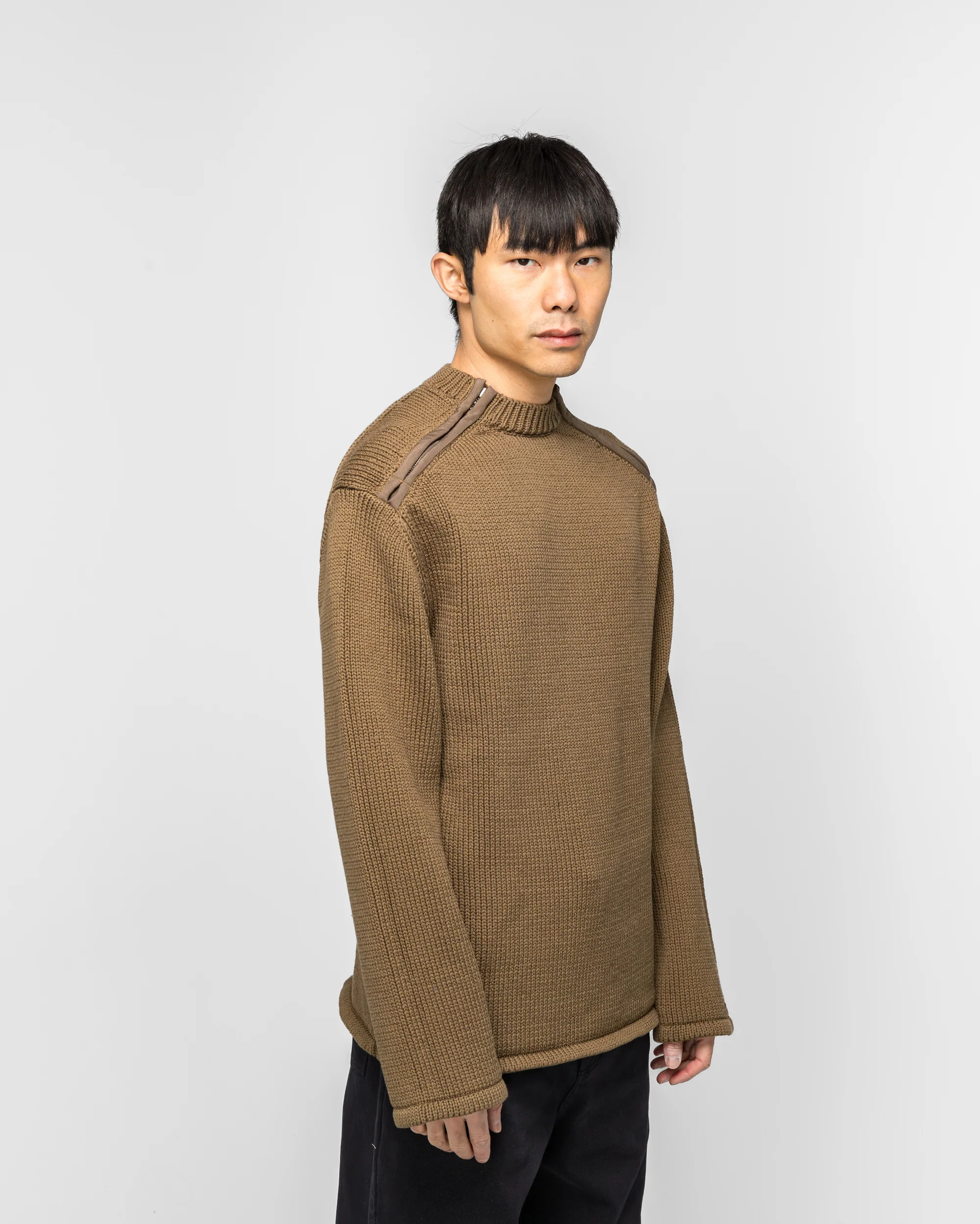 Shoulder Zip Knit - Beige - Image 3