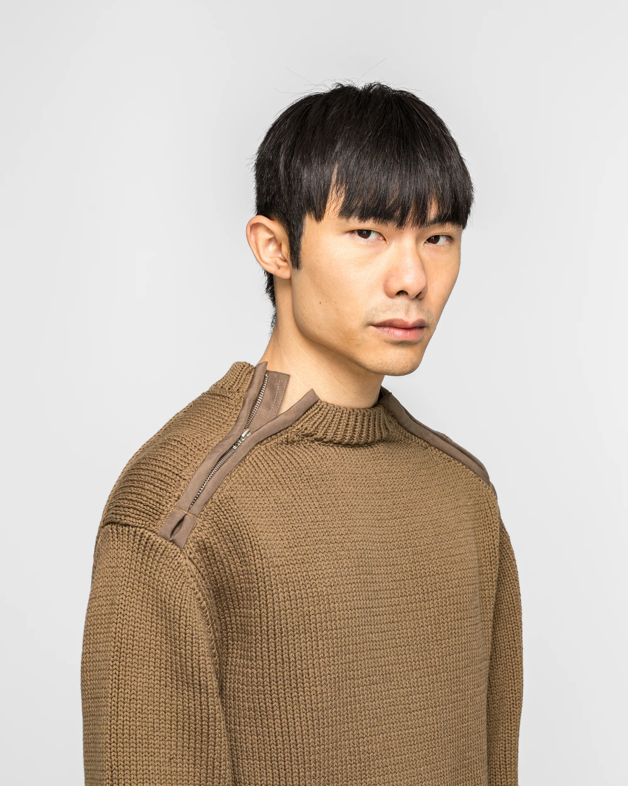 Shoulder Zip Knit - Beige - Image 5