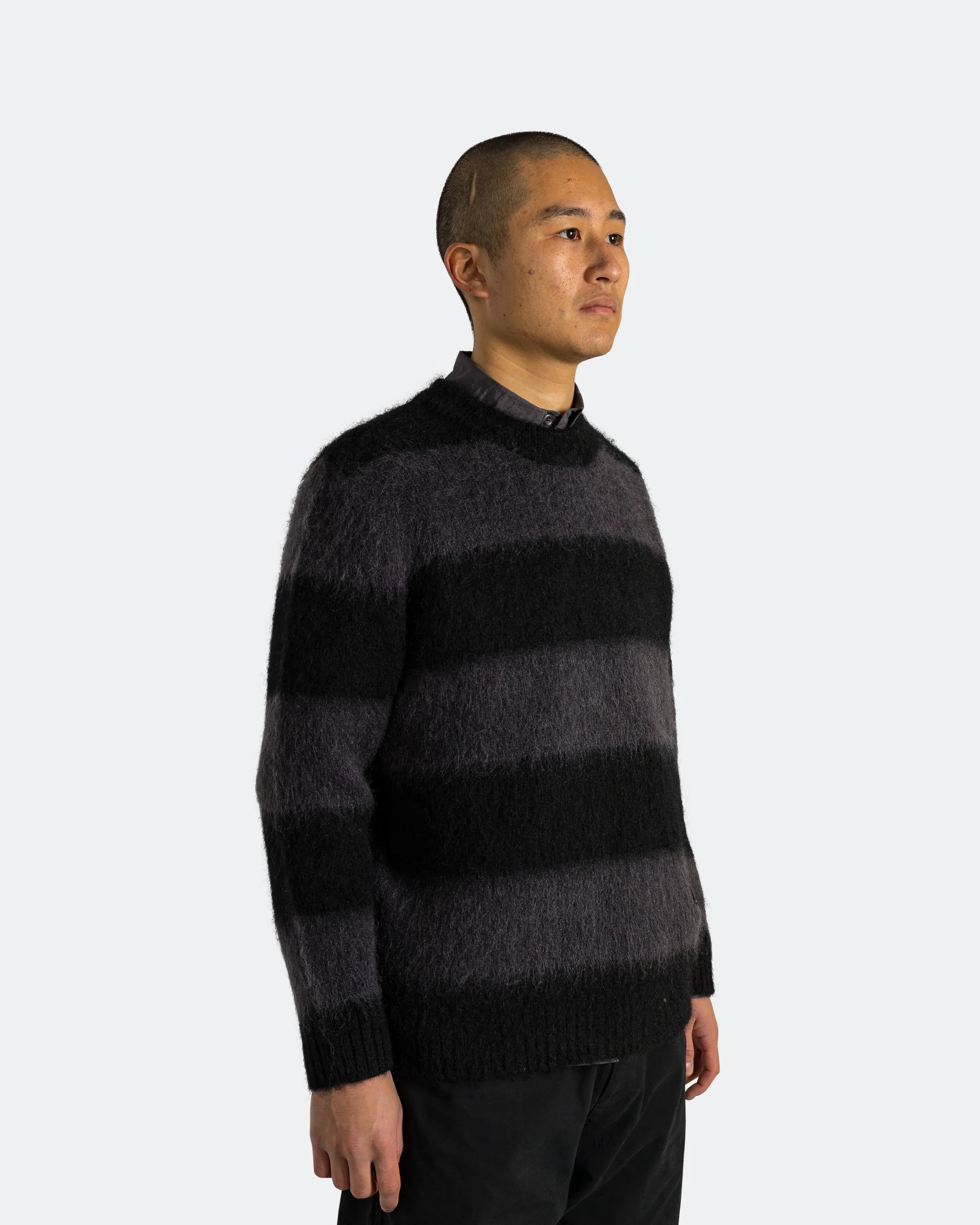 Wool Mohair Stripe Knit Sweater x UP THERE - Black/Charcoal - Image 3