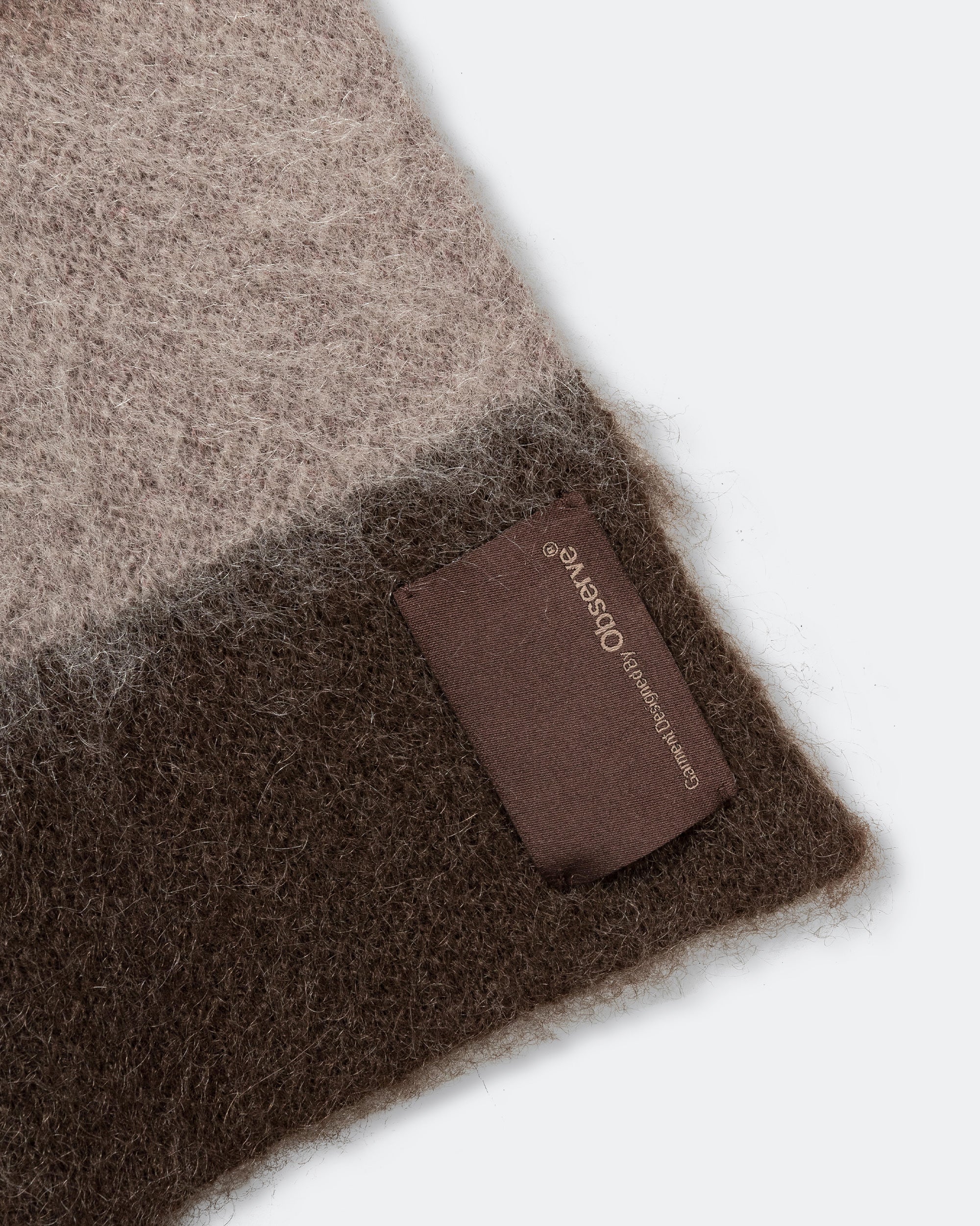 Wool Mohair Stripe Knit Scarf - Mocha - Image 5