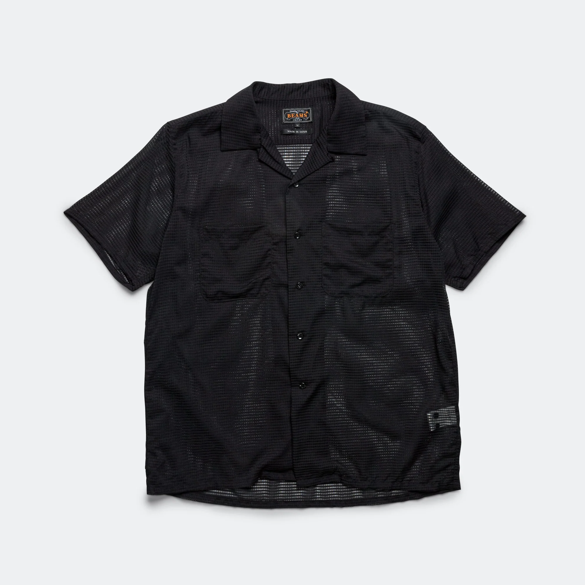 Open Collar Mesh SS Shirt - Black