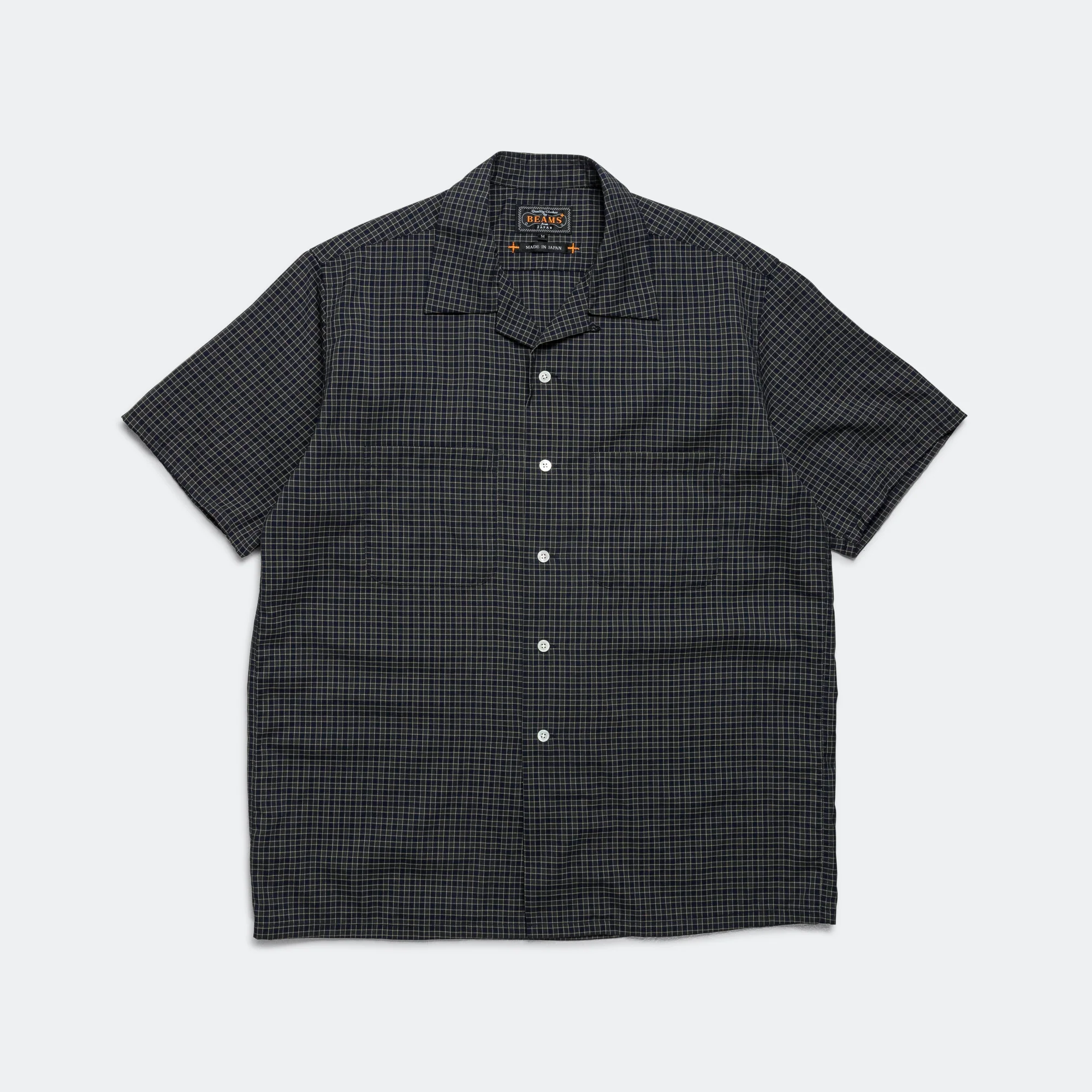 Open Collar Washable Wool Plaid - Green