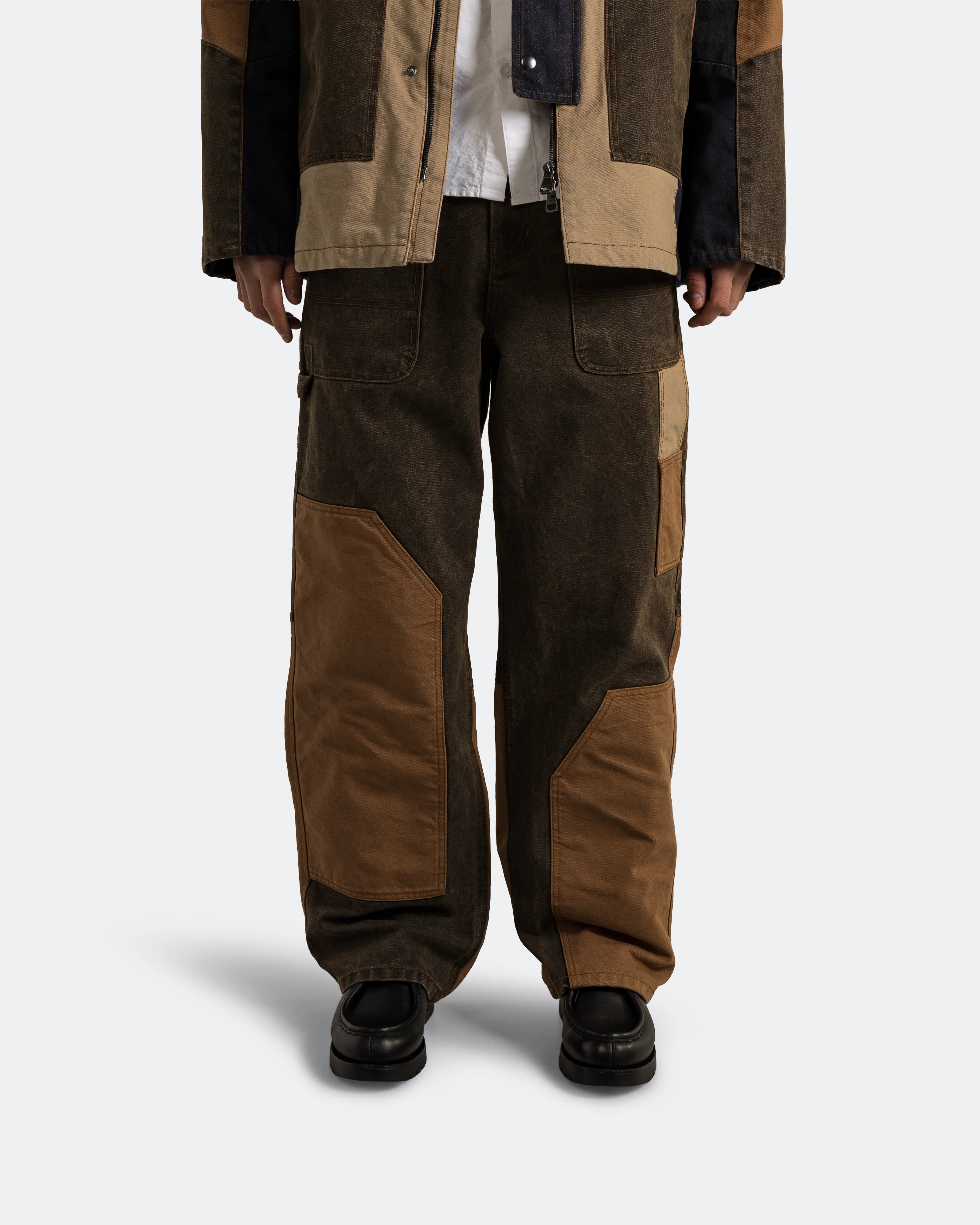 Patchwork Carpenter Wide-Leg Jeans - Brown - Image 2