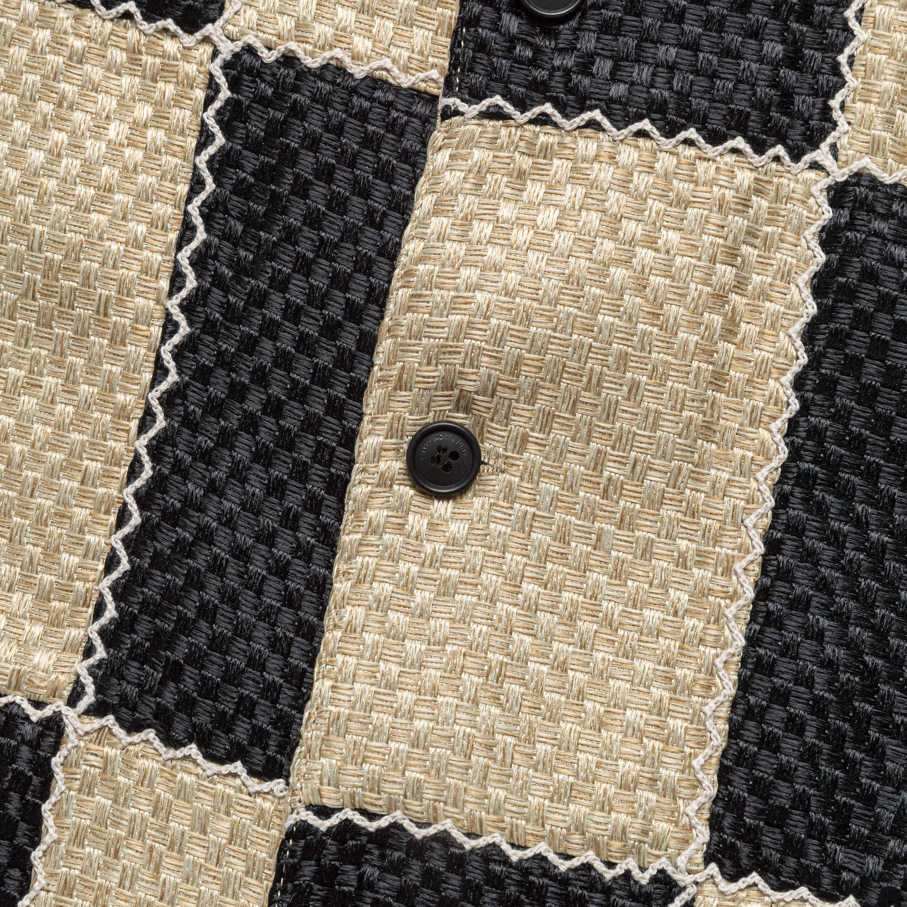 Patchwork Open Collar SS Shirt - Black/Beige - Image 4