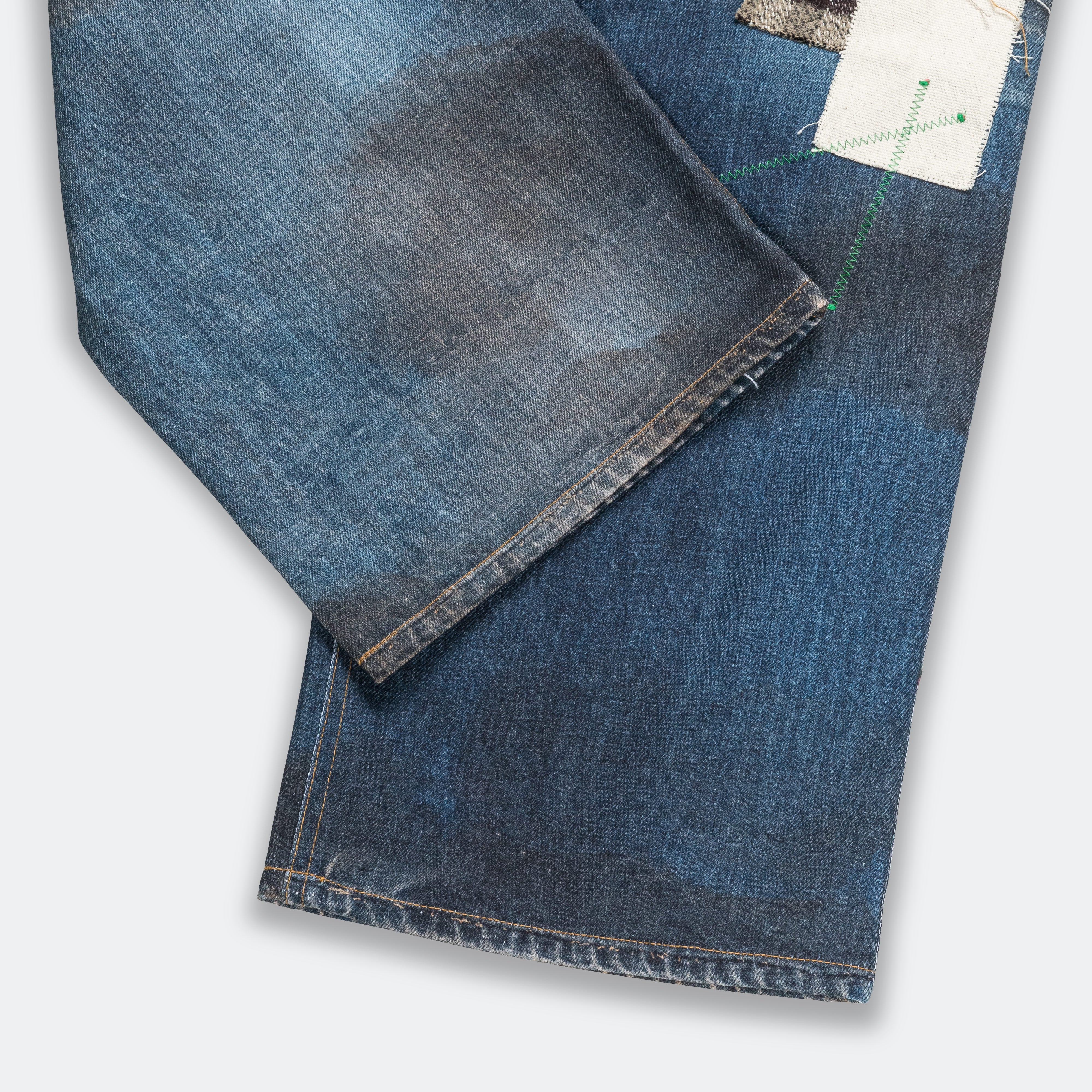 Patchwork Printed Denim Jeans - Blue - Image 11