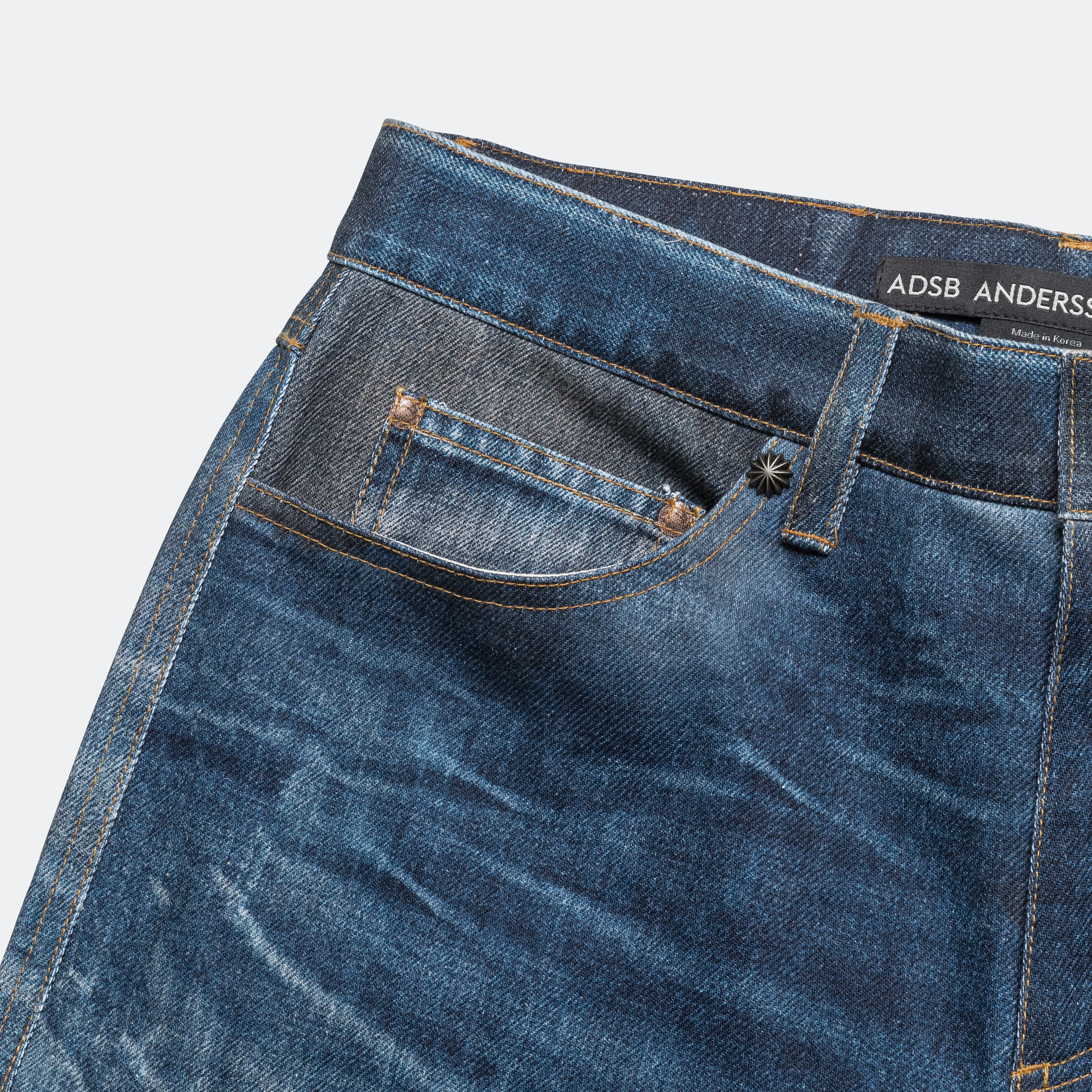 Patchwork Printed Denim Jeans - Blue - Image 3