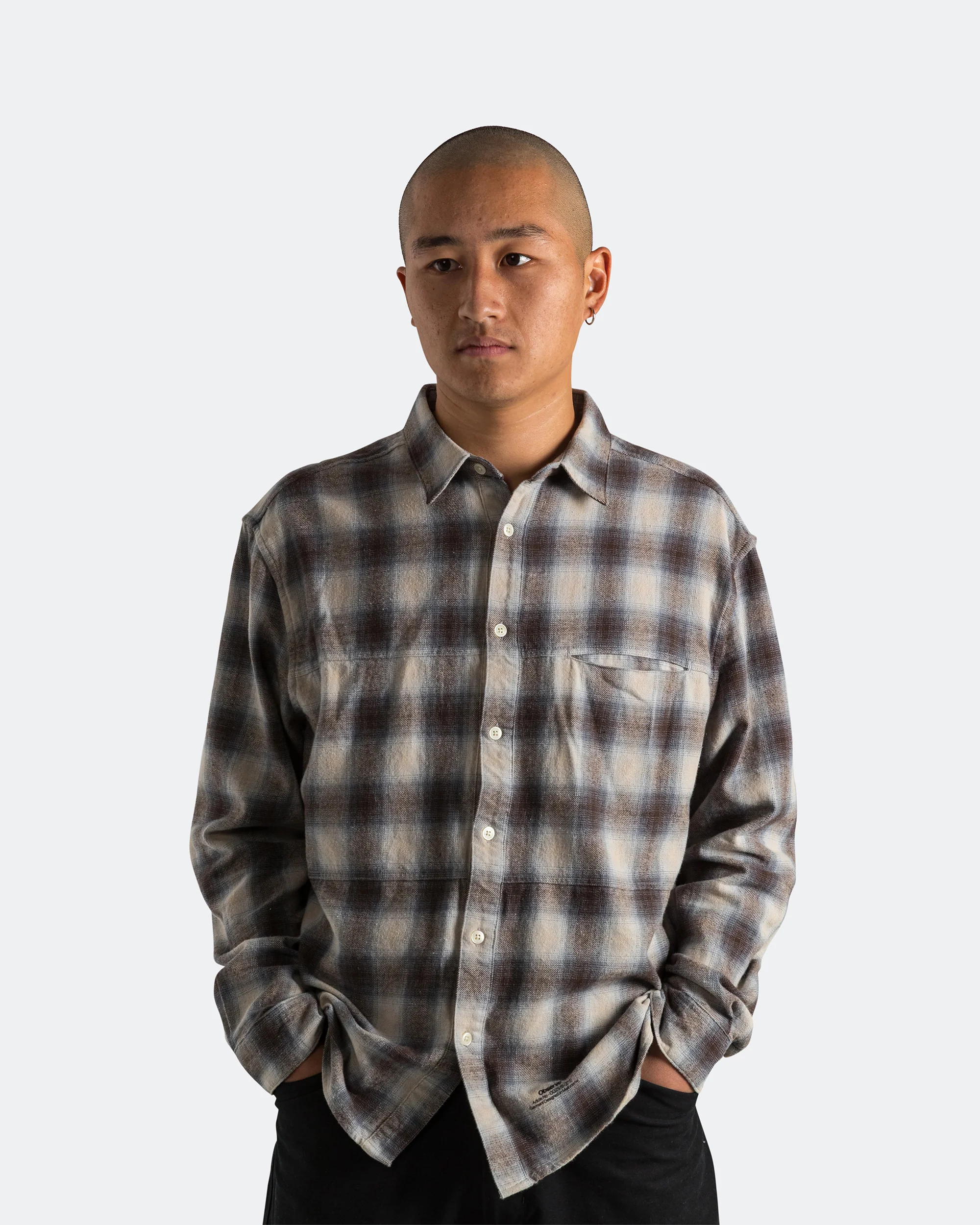 Plaid Panel Flannel Shirt - Beige Blue - Image 2