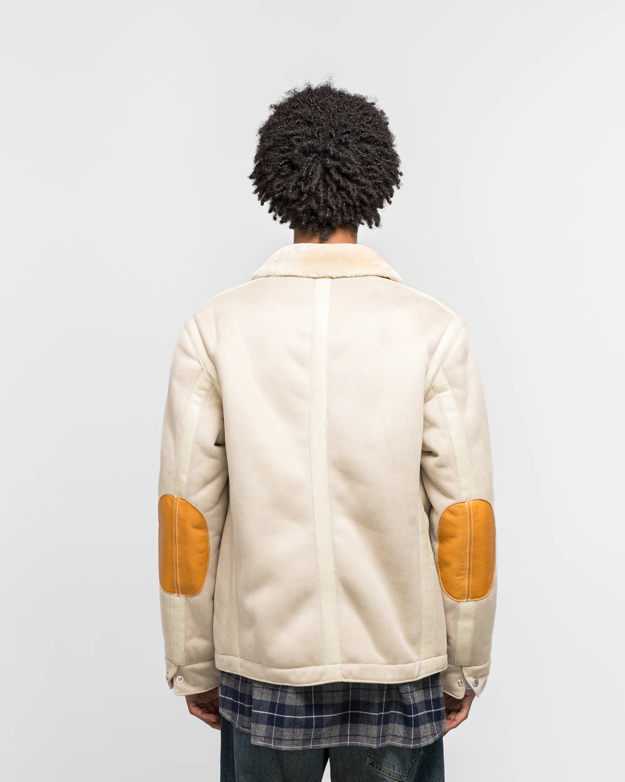 Polyester Boat Mouton Leather Jacket - Beige/Brown - Image 4
