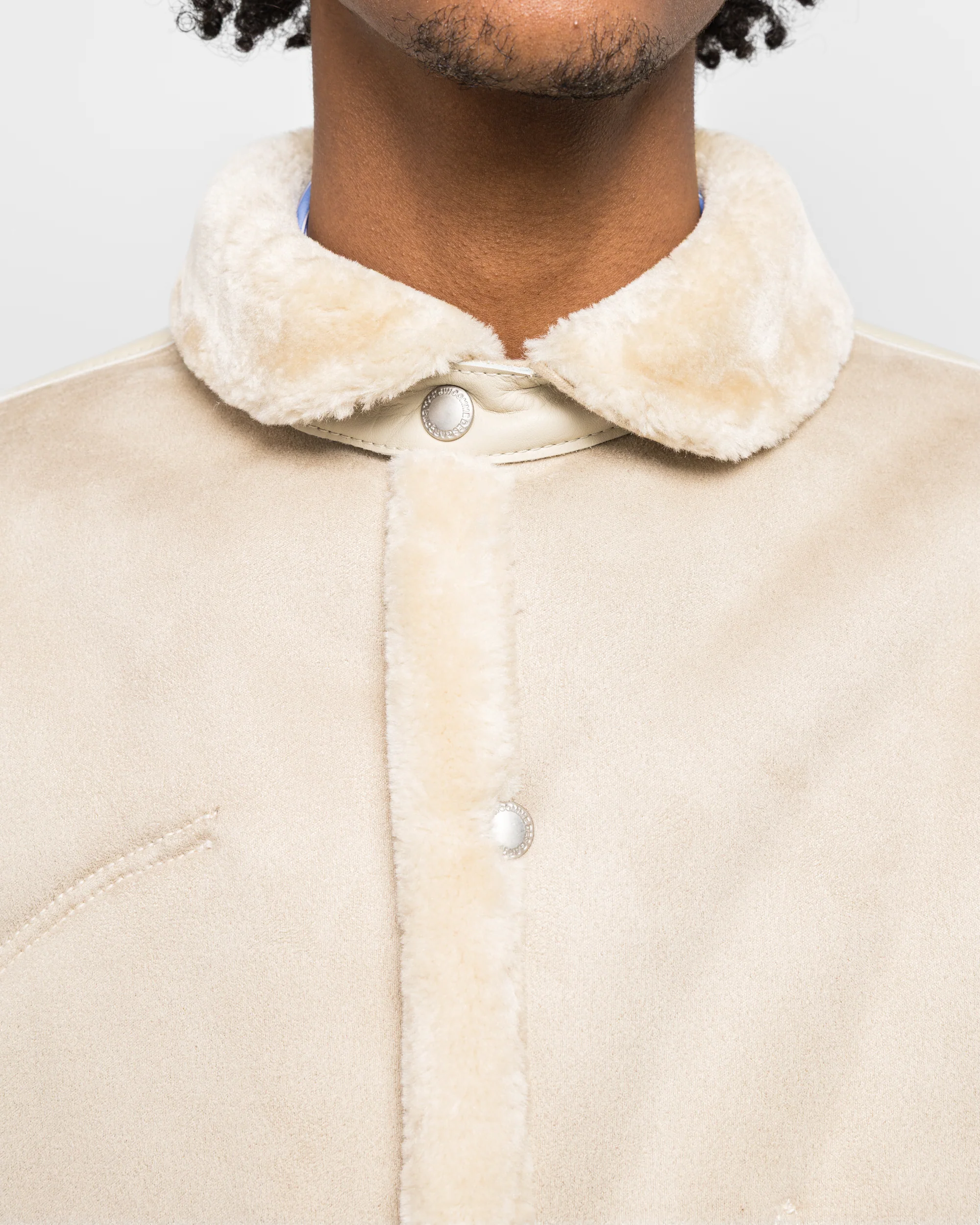Polyester Boat Mouton Leather Jacket - Beige/Brown - Image 6