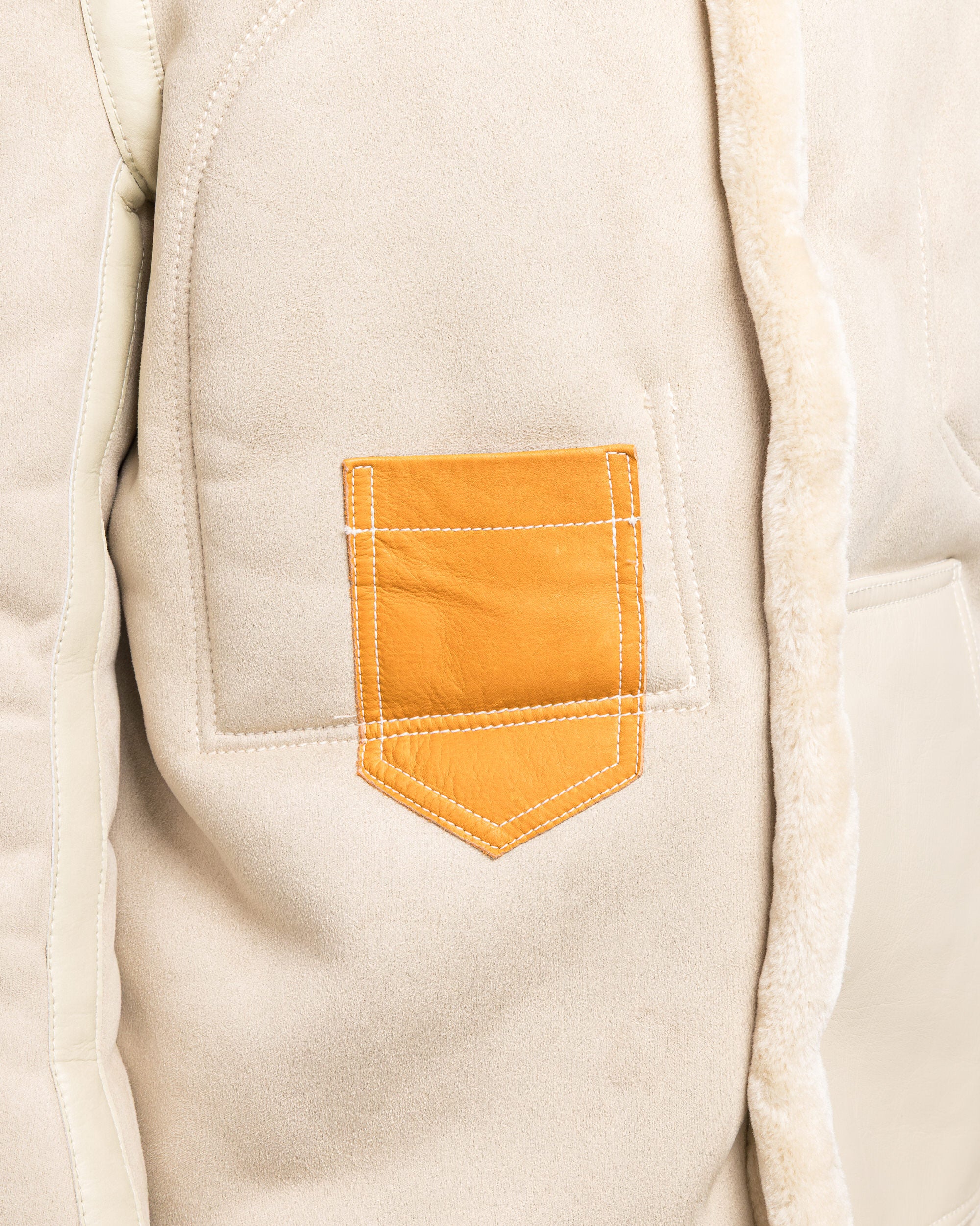 Polyester Boat Mouton Leather Jacket - Beige/Brown - Image 7