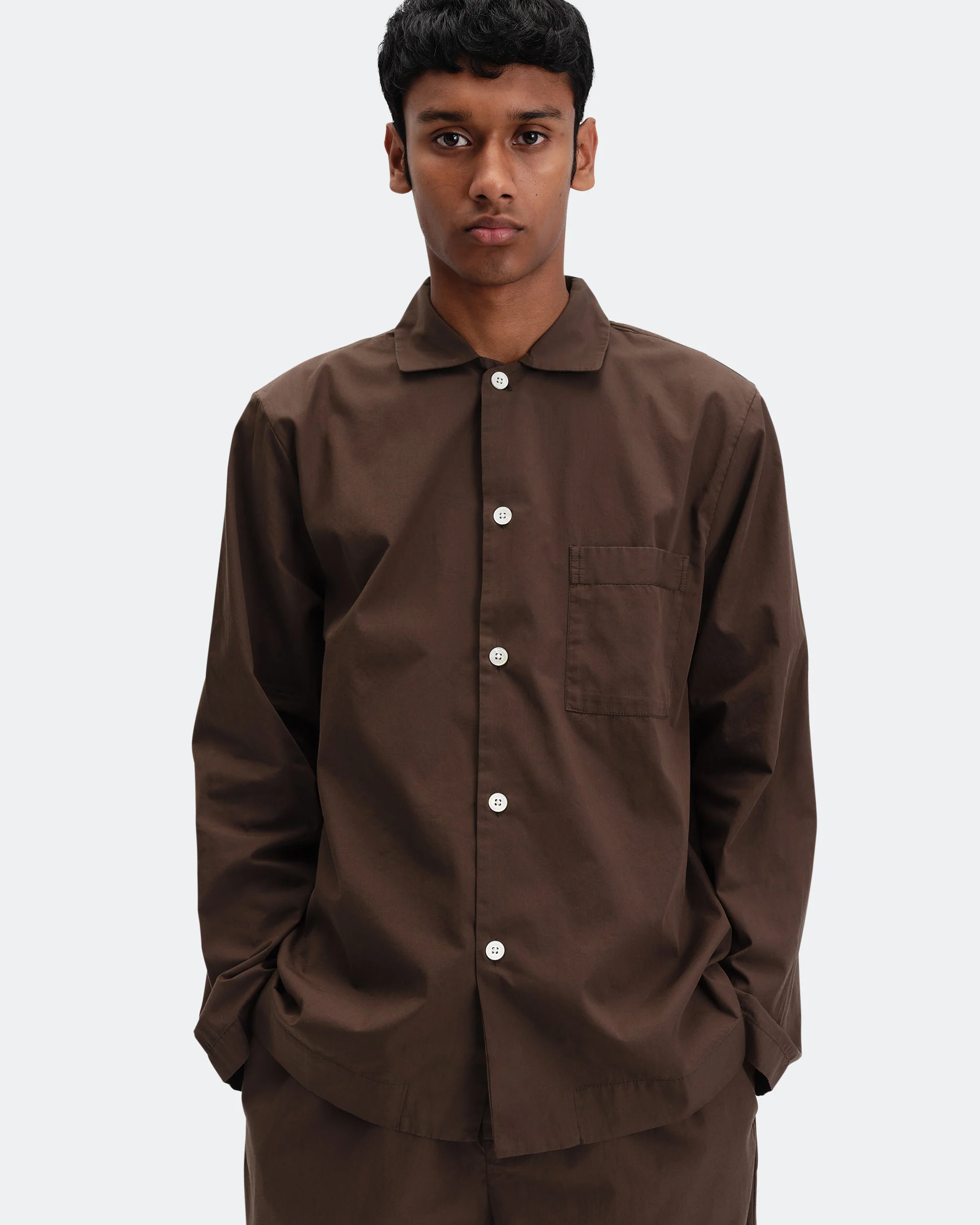 Pyjama Shirt - Coffee Cotton Poplin - Image 2