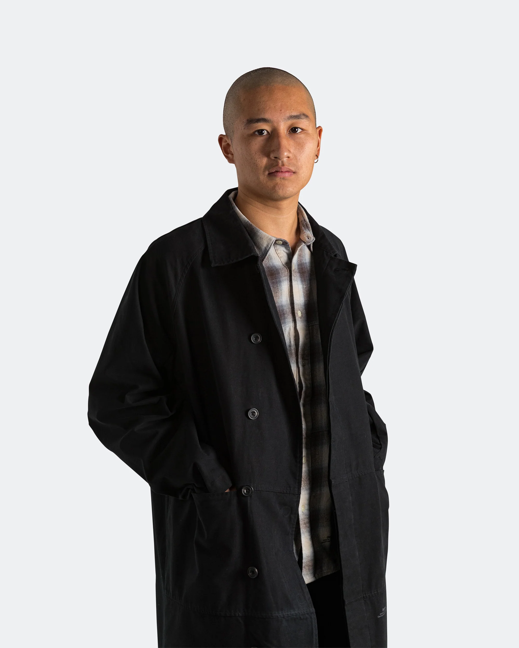 Reverse Twill Panel Trench - Black - Image 4