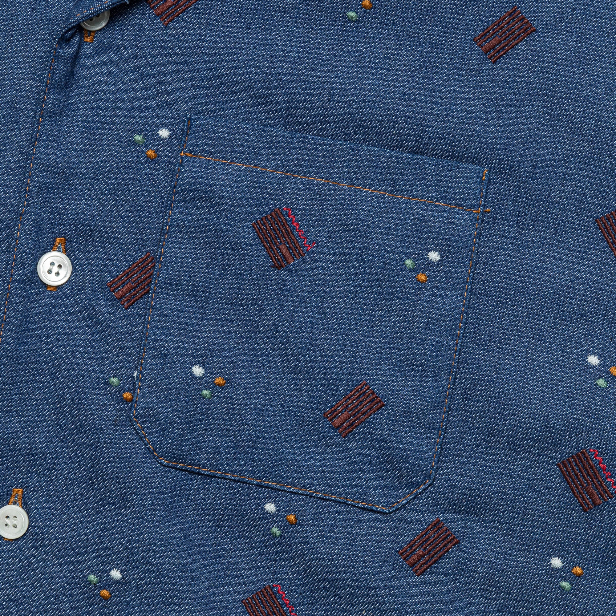 Short Sleeve Pattern Cotton Shirt - Blue - Image 3