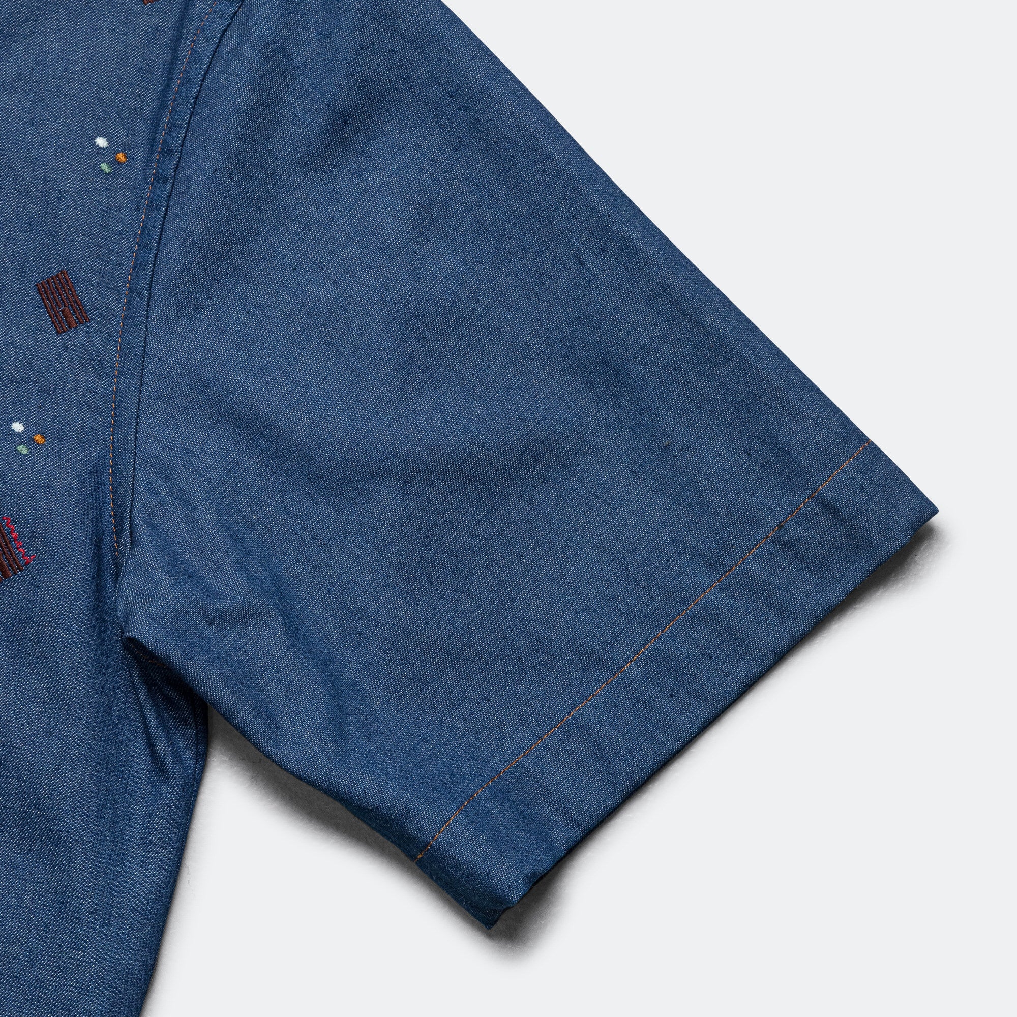Short Sleeve Pattern Cotton Shirt - Blue - Image 4