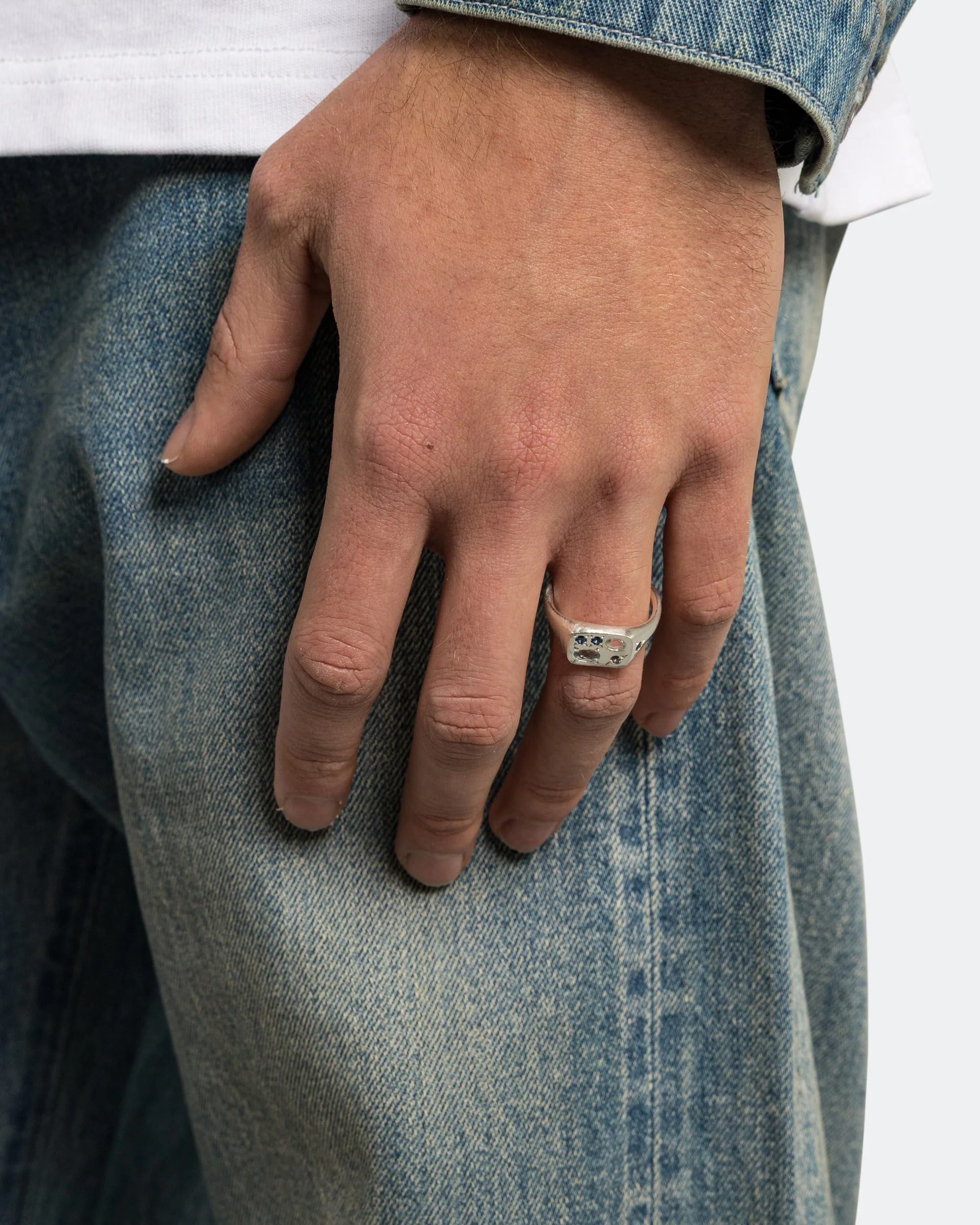Slim Tablet Ring - 925 Silver/Aqua - Image 2