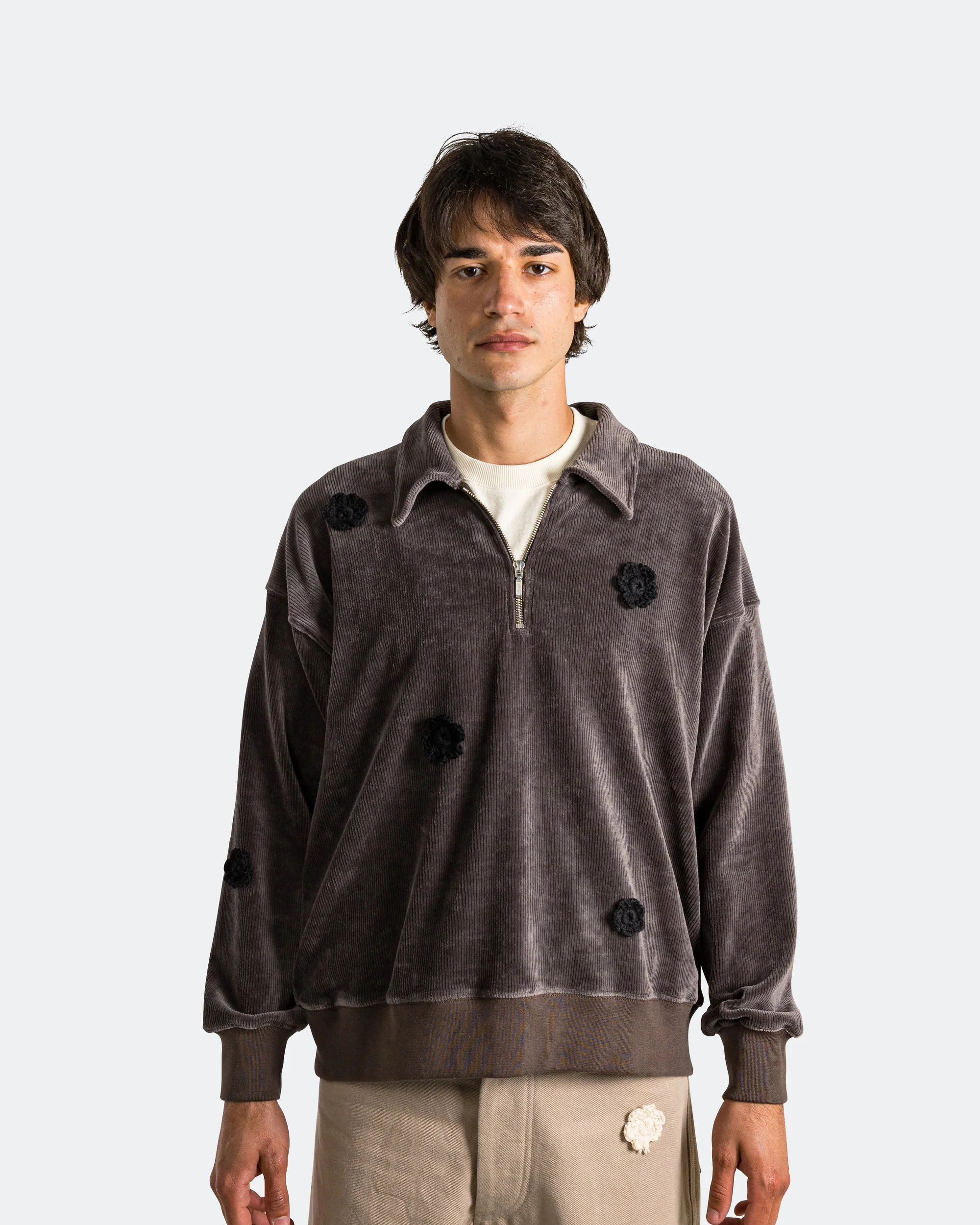 Daisy Quarter Zip Jumper - Charcoal Corduroy Jersey - Image 2