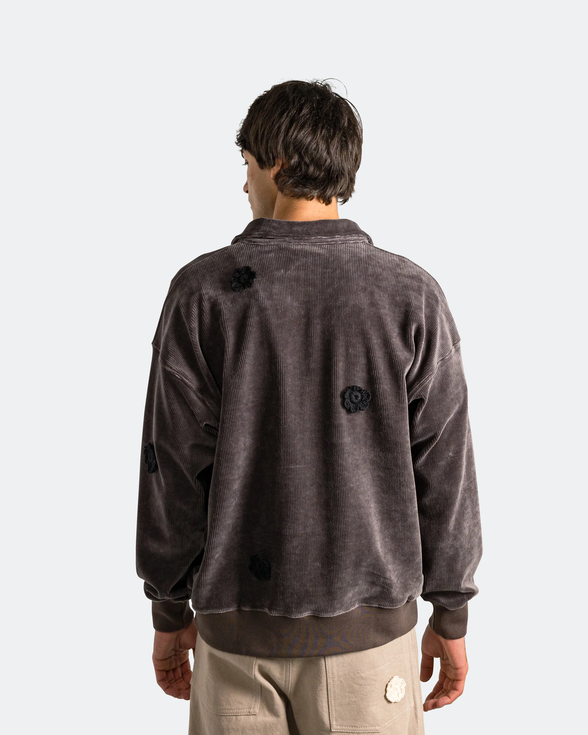 Daisy Quarter Zip Jumper - Charcoal Corduroy Jersey - Image 4