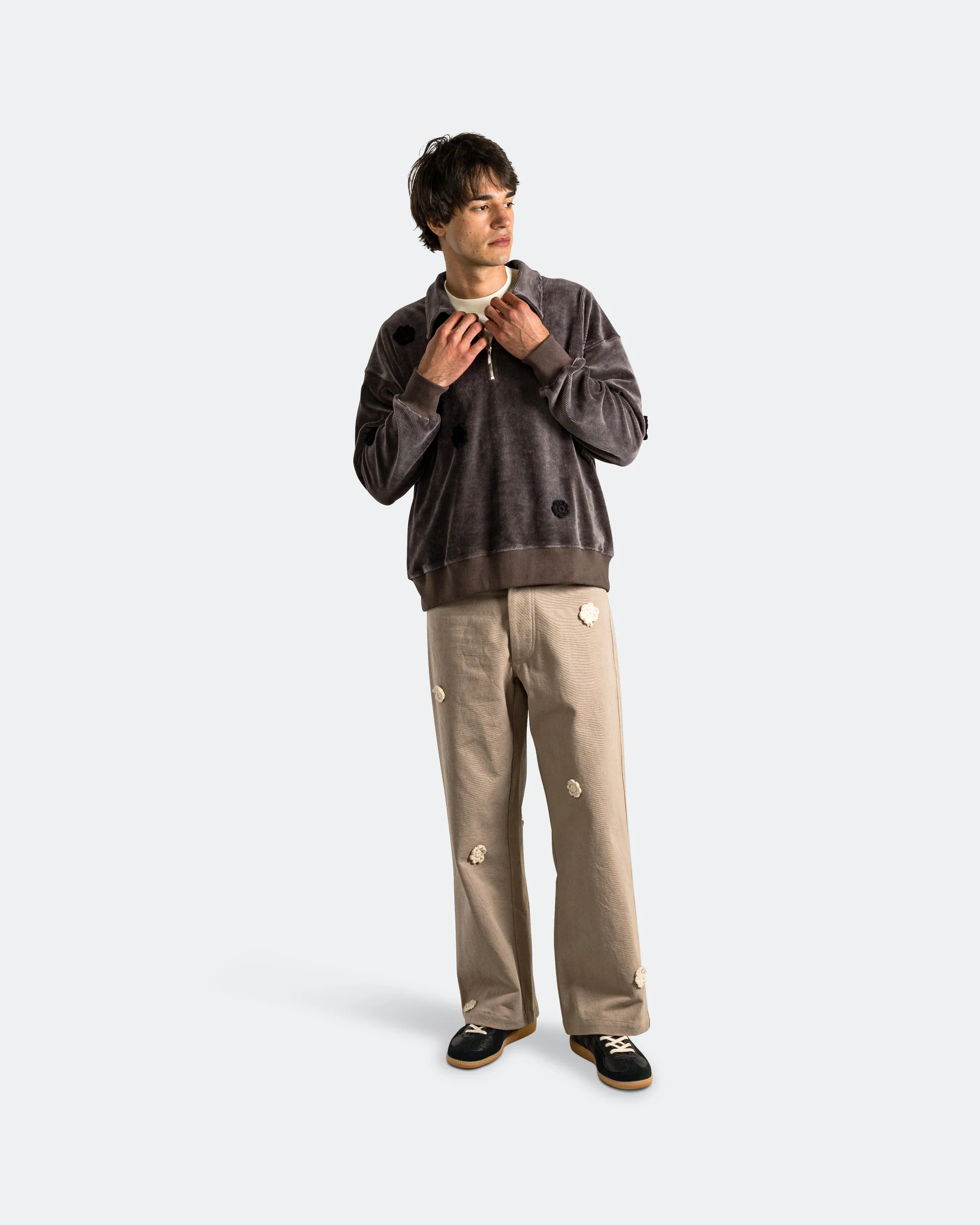 Daisy Quarter Zip Jumper - Charcoal Corduroy Jersey - Image 5