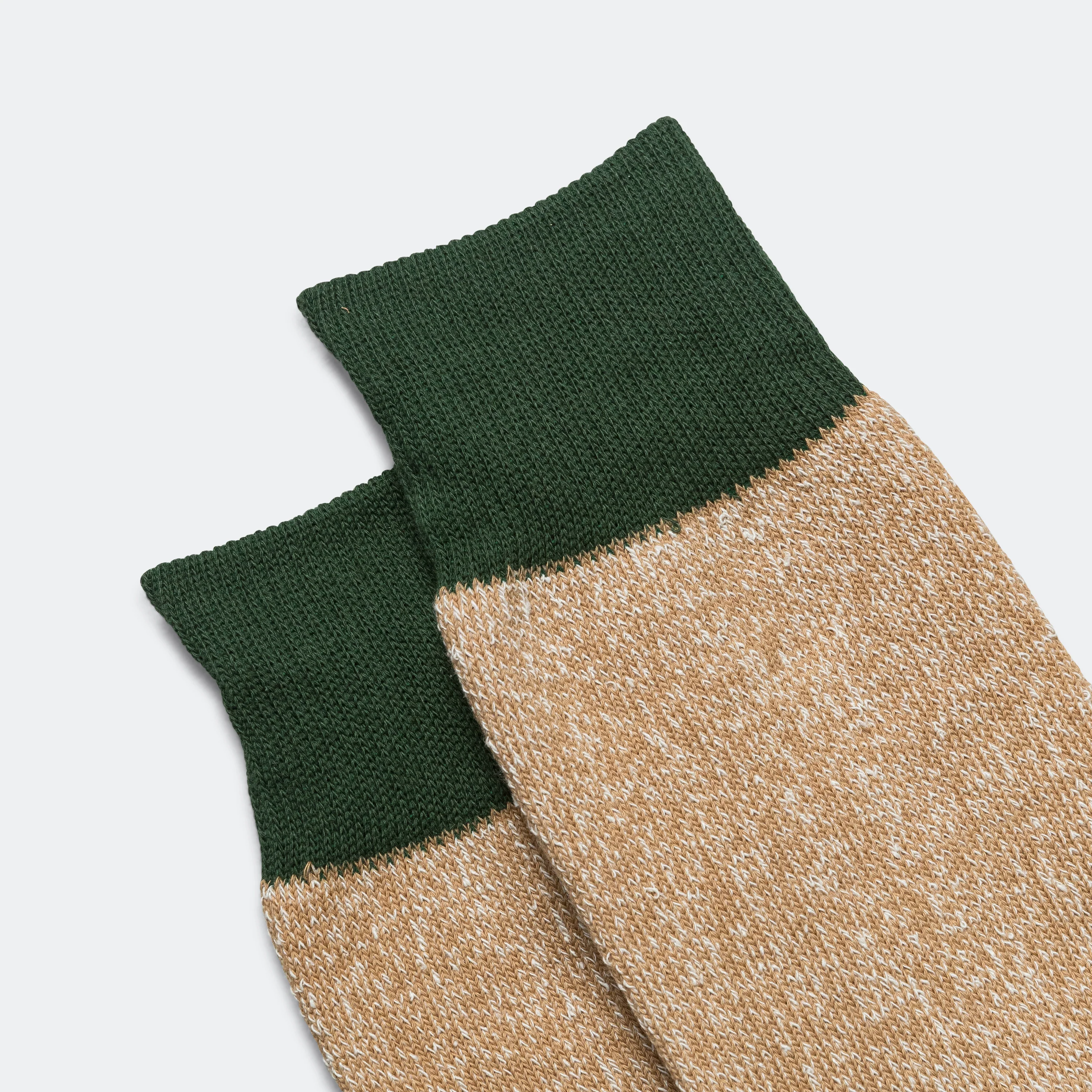 Two Tone Crew Sock - Dark Green/Beige - Image 3