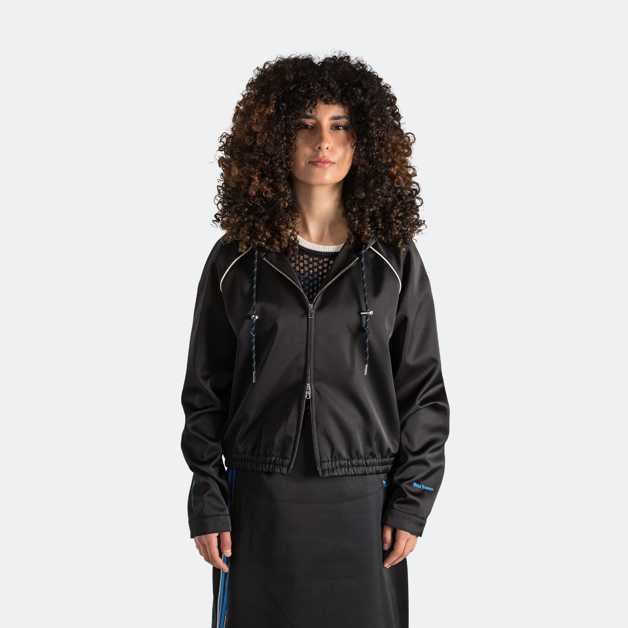 Womens Satin Hoodie x Wales Bonner - Black - Image 2