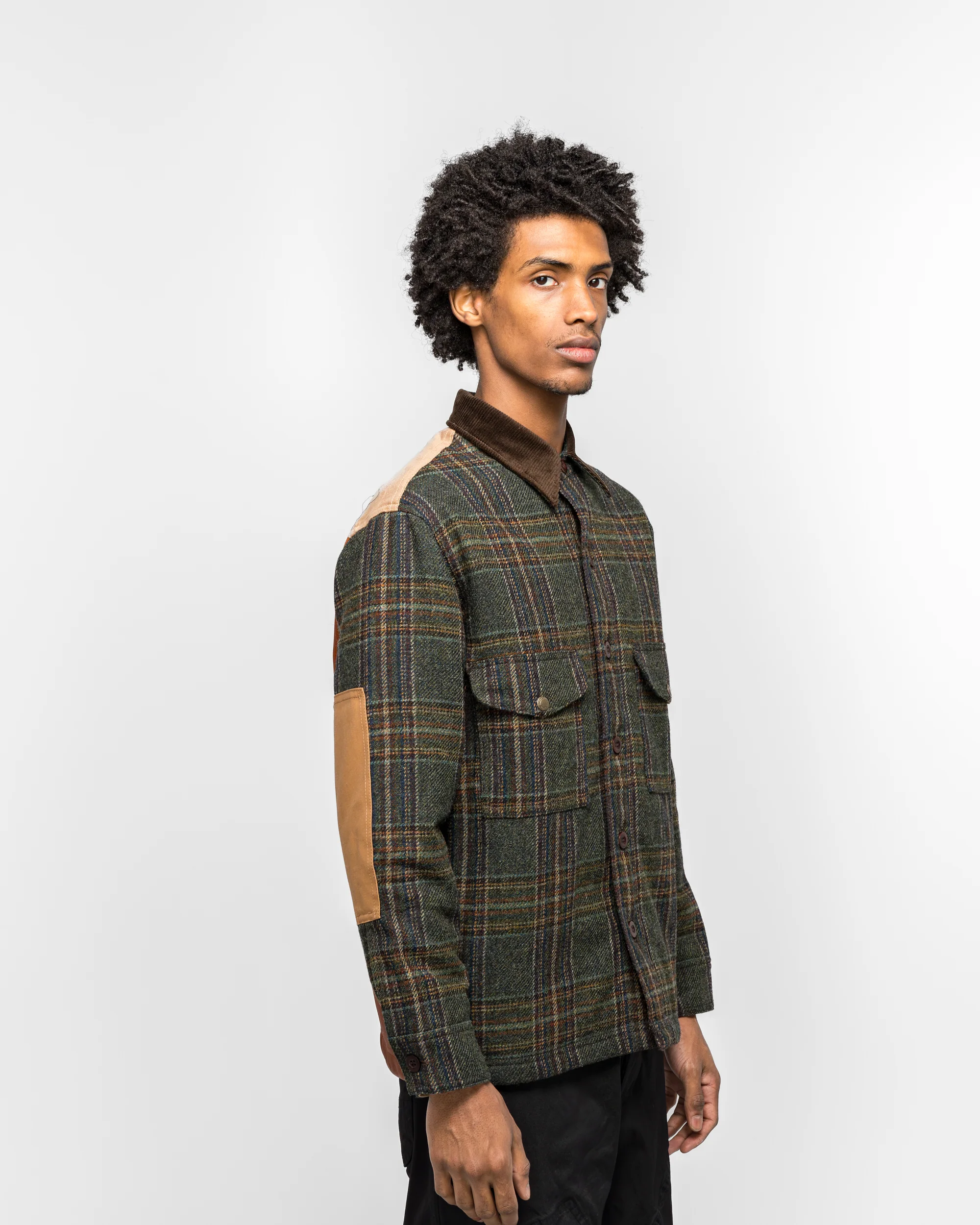 Wool Check Tweed Leather Shirt x FILSON - Green/Brown - Image 3