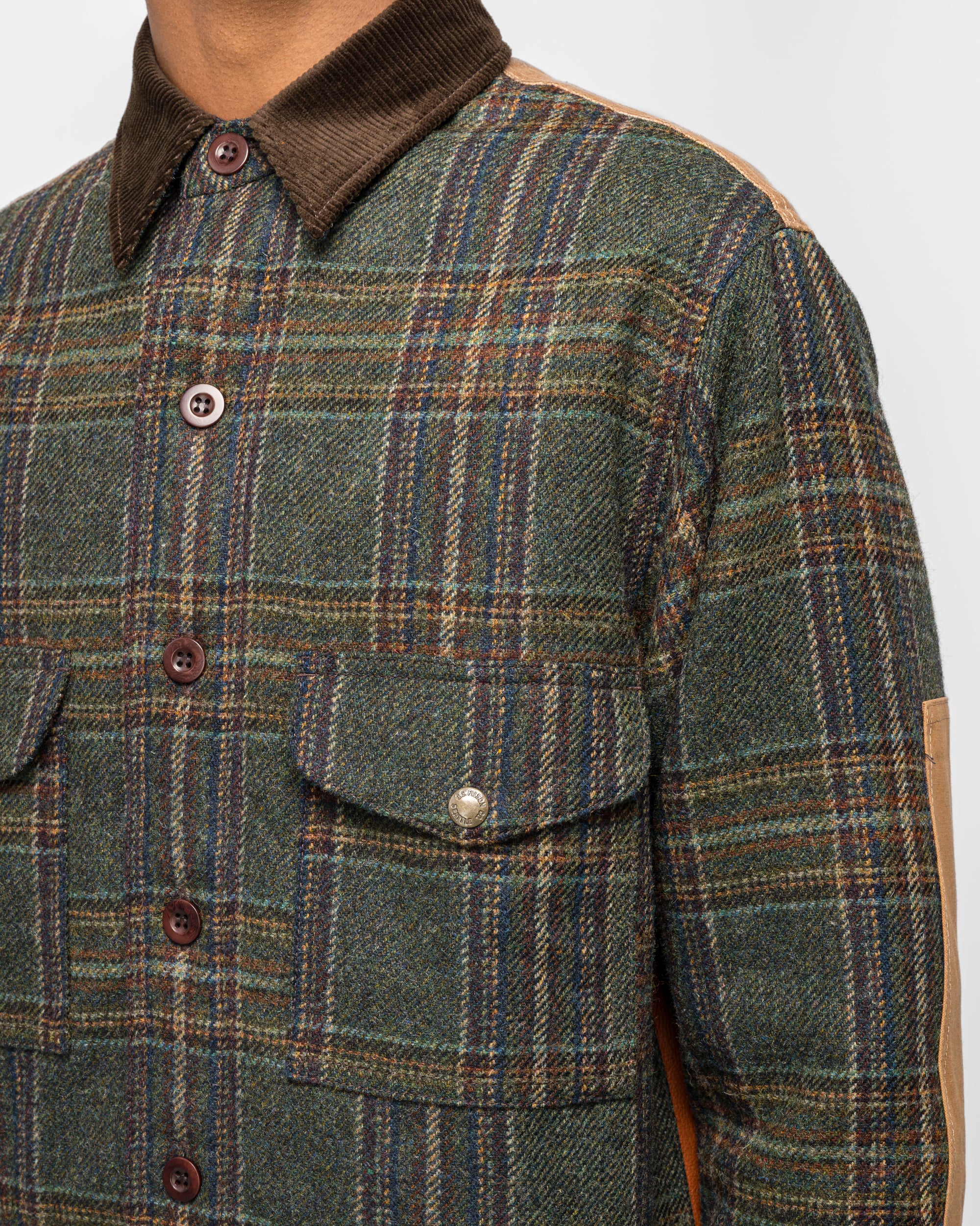 Wool Check Tweed Leather Shirt x FILSON - Green/Brown - Image 5