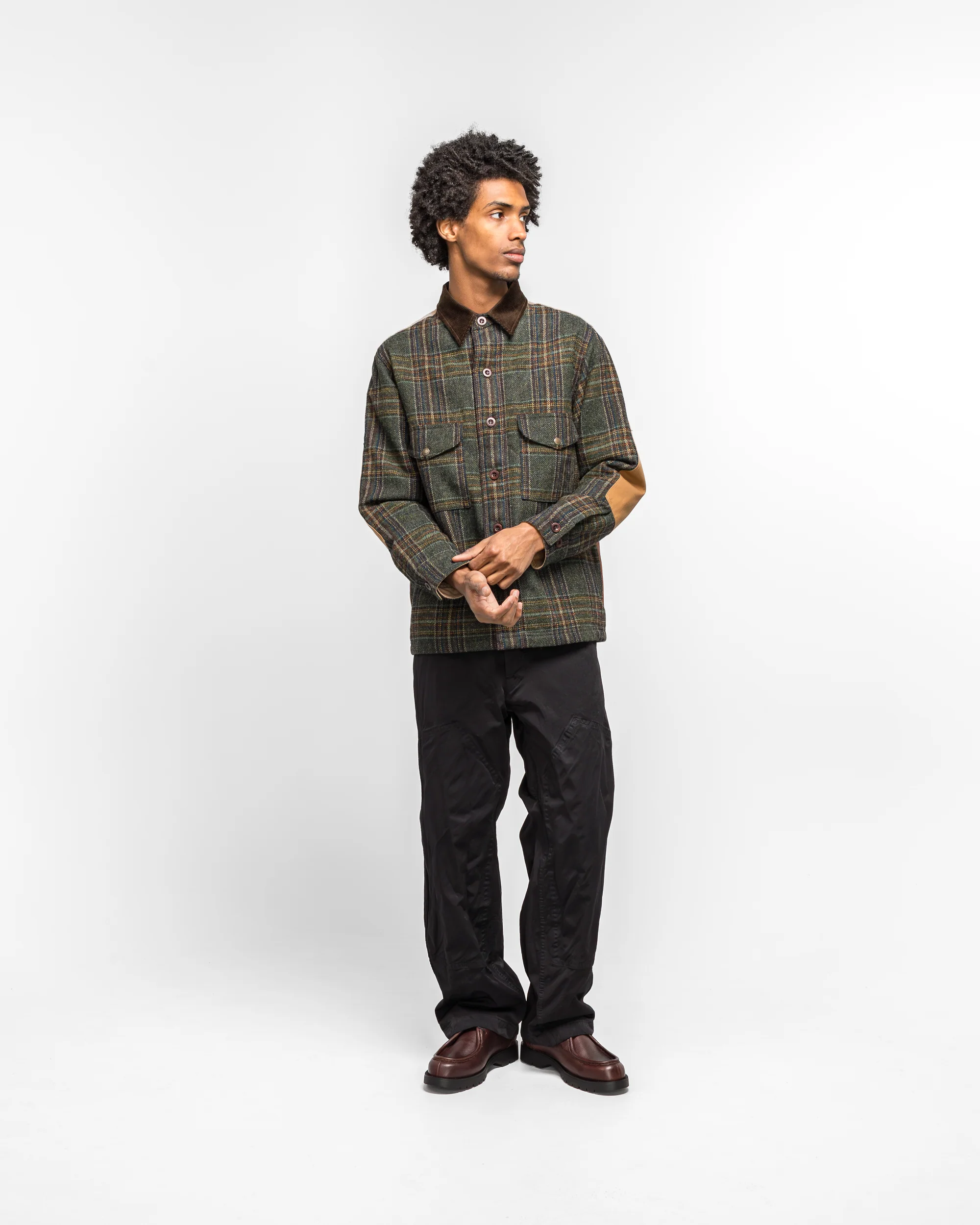 Wool Check Tweed Leather Shirt x FILSON - Green/Brown - Image 6