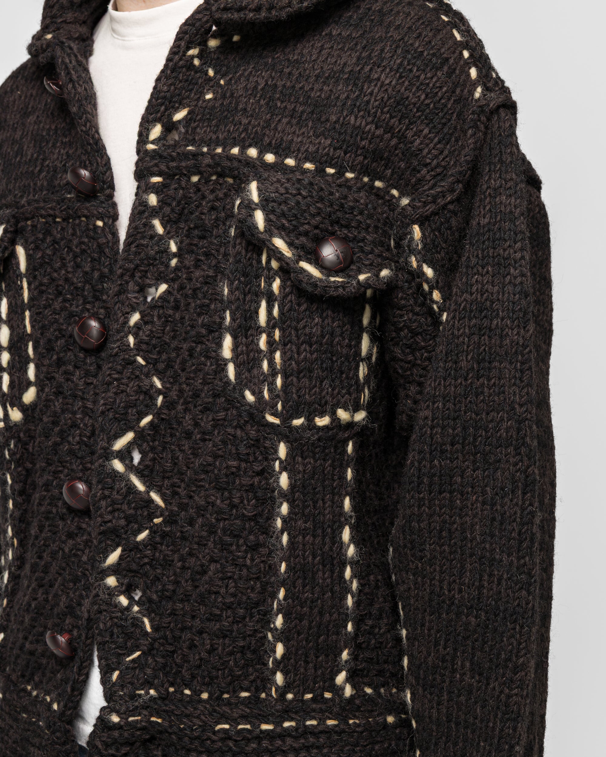 Wool Hand Knit Cowichan G-JACKET - Black - Image 5